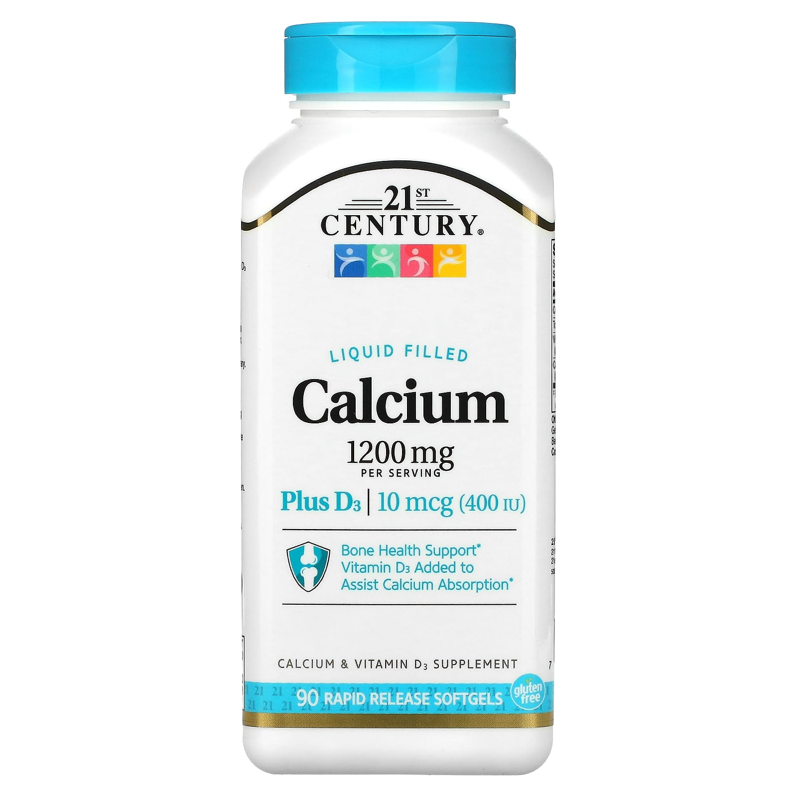21st Century, Liquid Filled Calcium Plus D3, 1,200 mg, 90 Rapid Release Softgels (600 mg per Softgel) - B0D14Y96NK