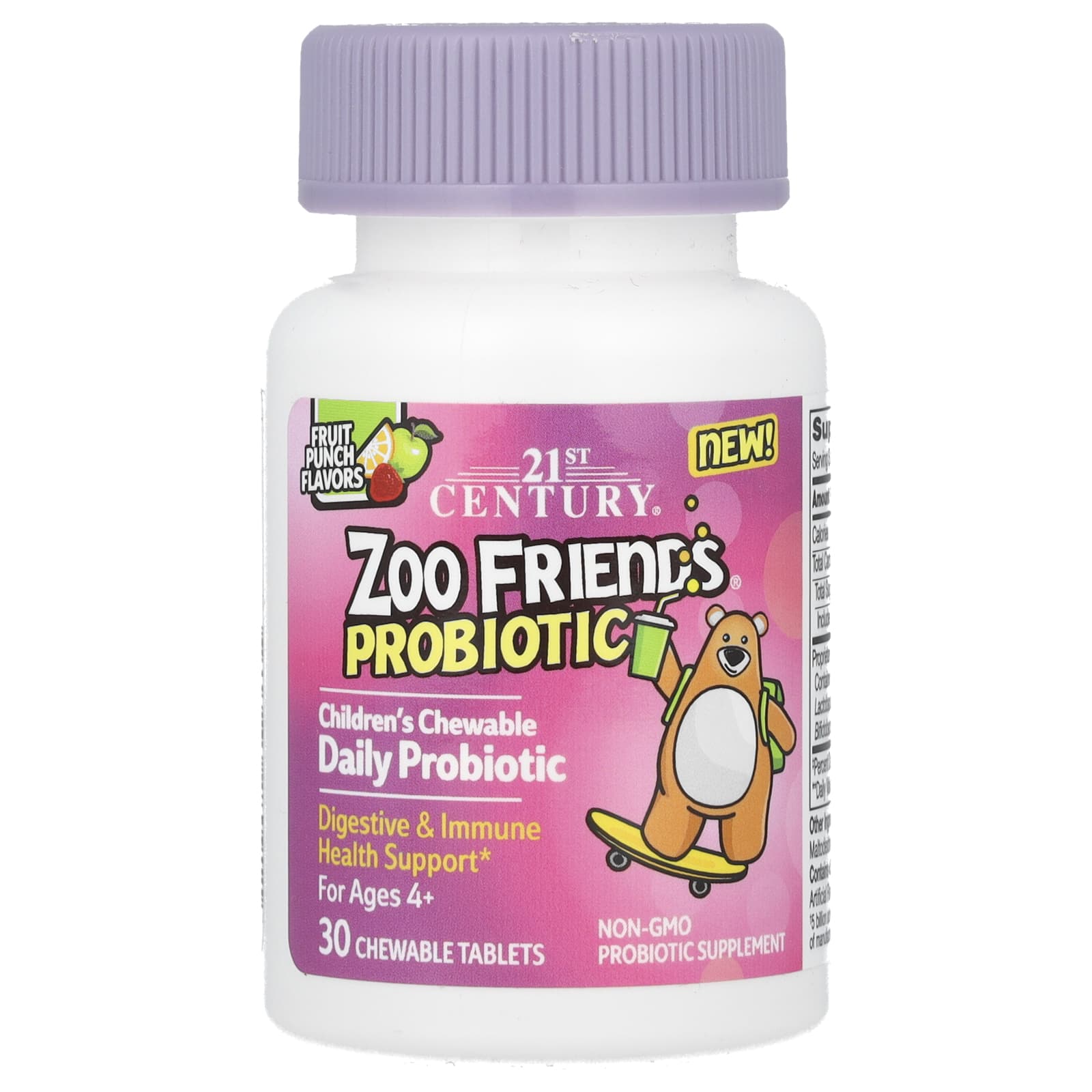 21st Century, Zoo Friends, Children's Chewable Probiotic, Age 4+, Fruit Punch, 30 Chewable Tablets - B0CL5GPPYZ
