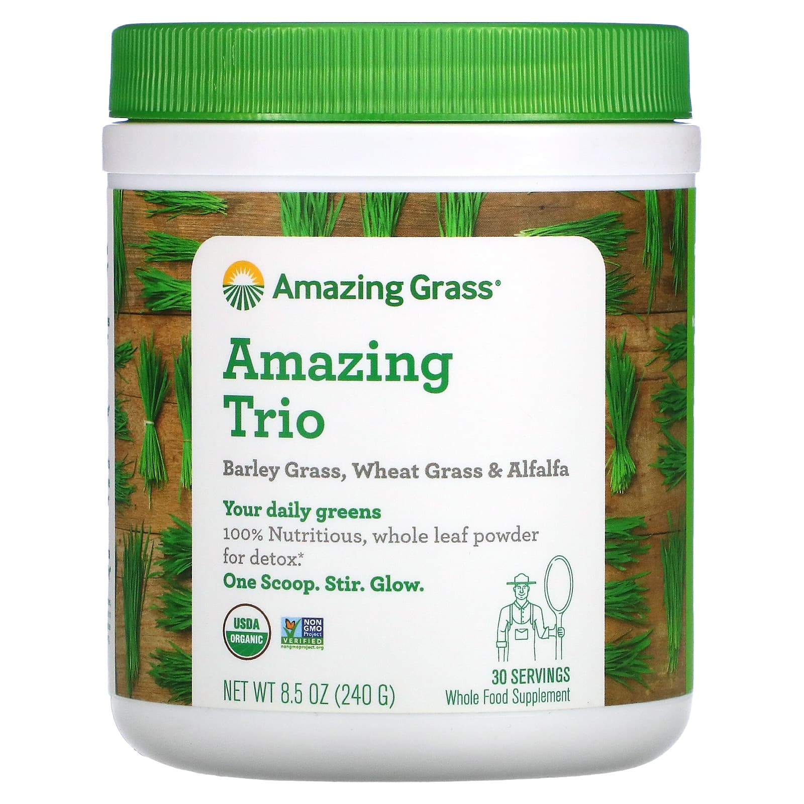 Amazing Grass, Amazing Trio, Barley Grass, Wheat Grass & Alfalfa, 8.5 oz (240 g) - B004TJD6NG