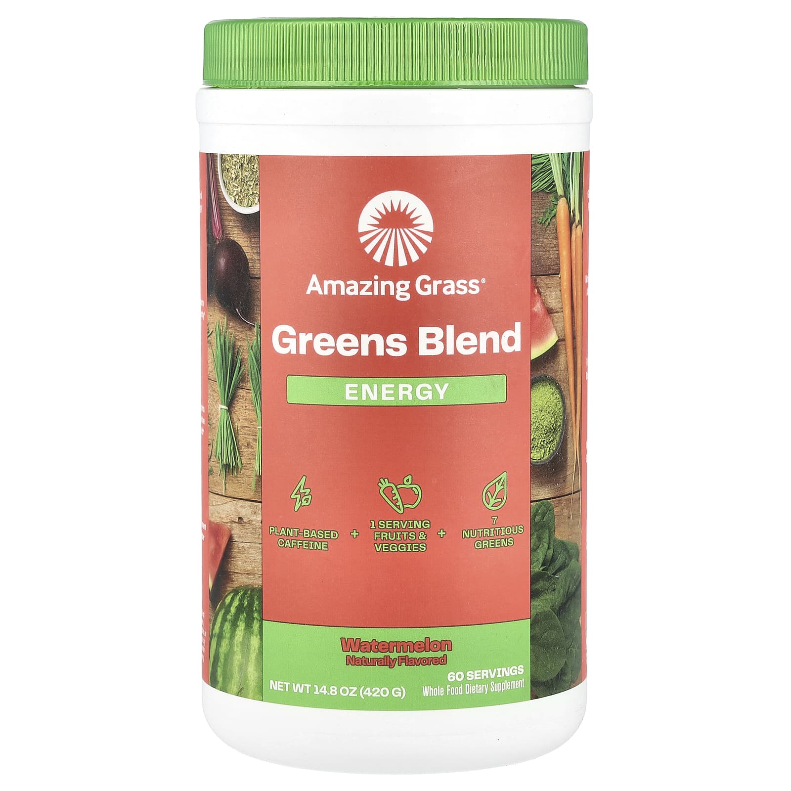 Amazing Grass, Greens Blend, Energy, Watermelon, 14.8 oz (420 g) - B00WJM4XAU