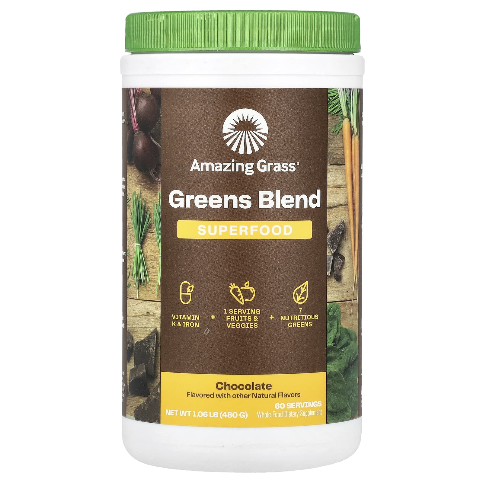 Amazing Grass, Greens Blend Superfood, Chocolate, 1.06 oz (480 g) - B001J9LX48