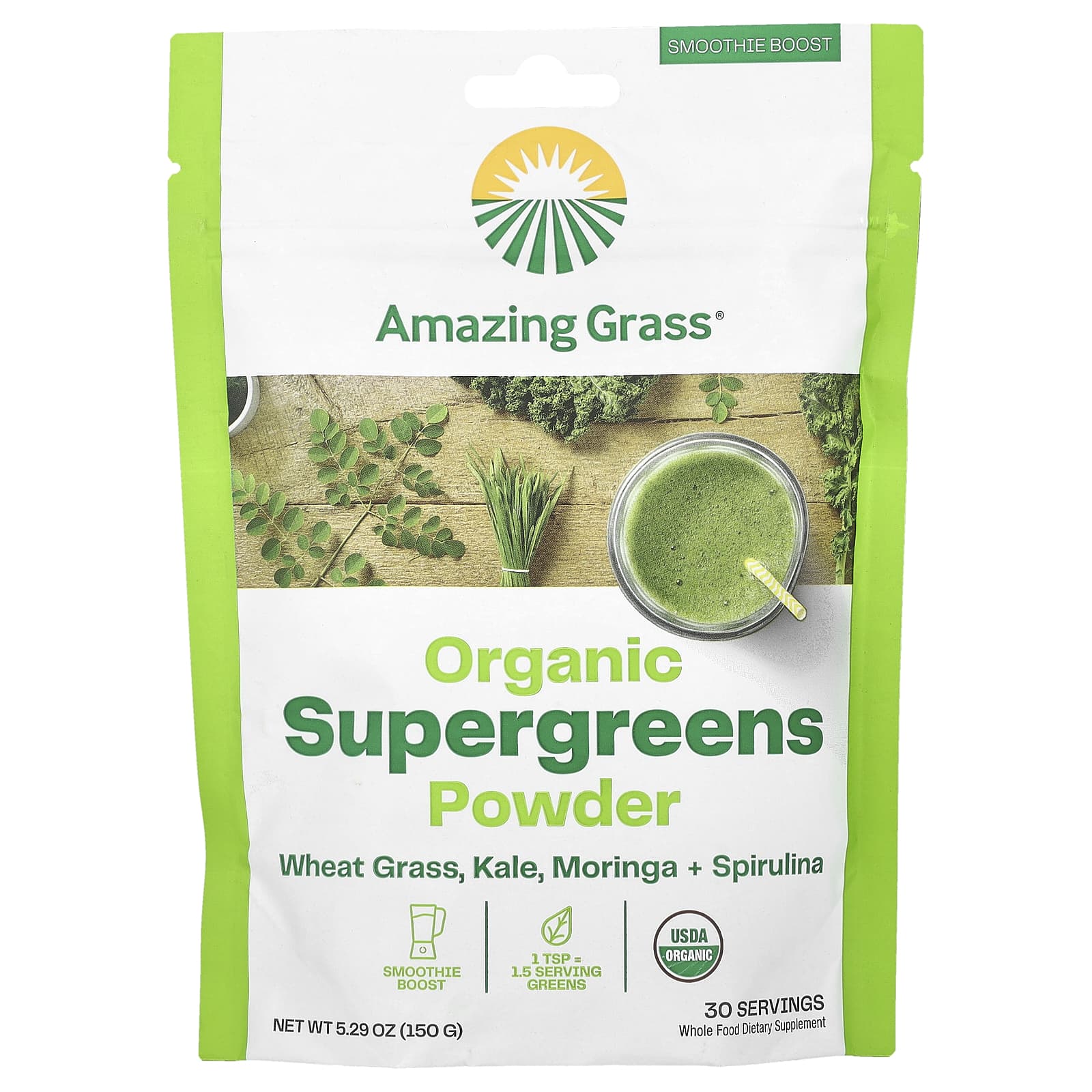 Amazing Grass, Organic Supergreens Powder, 5.29 oz (150 g) - B078GZ8Y66