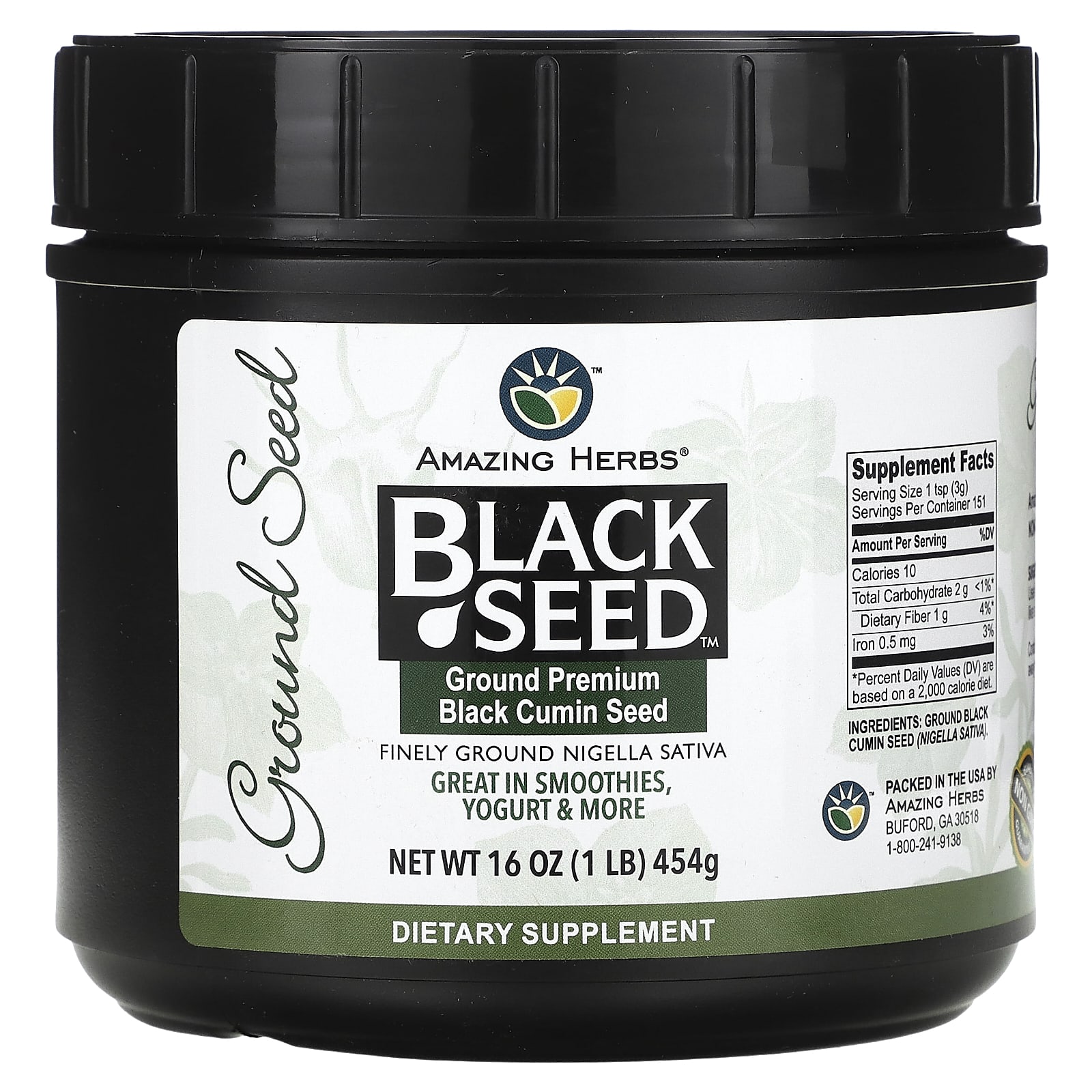 Amazing Herbs, Black Seed, Ground Premium Black Cumin Seed, 1 lb (454 g) - B00B8YVQ3C