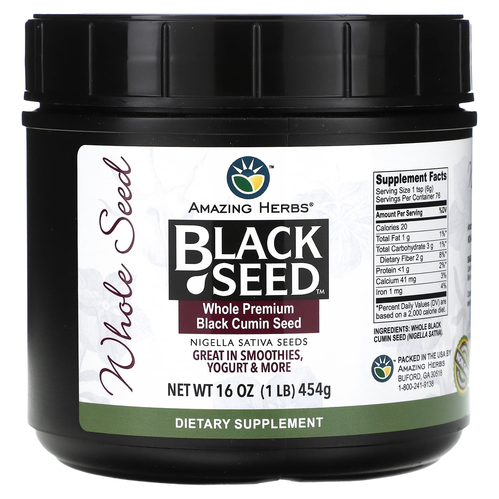 Amazing Herbs, Black Seed, Whole Premium Black Cumin Seed, 16 oz (454 g) - B00JY12414