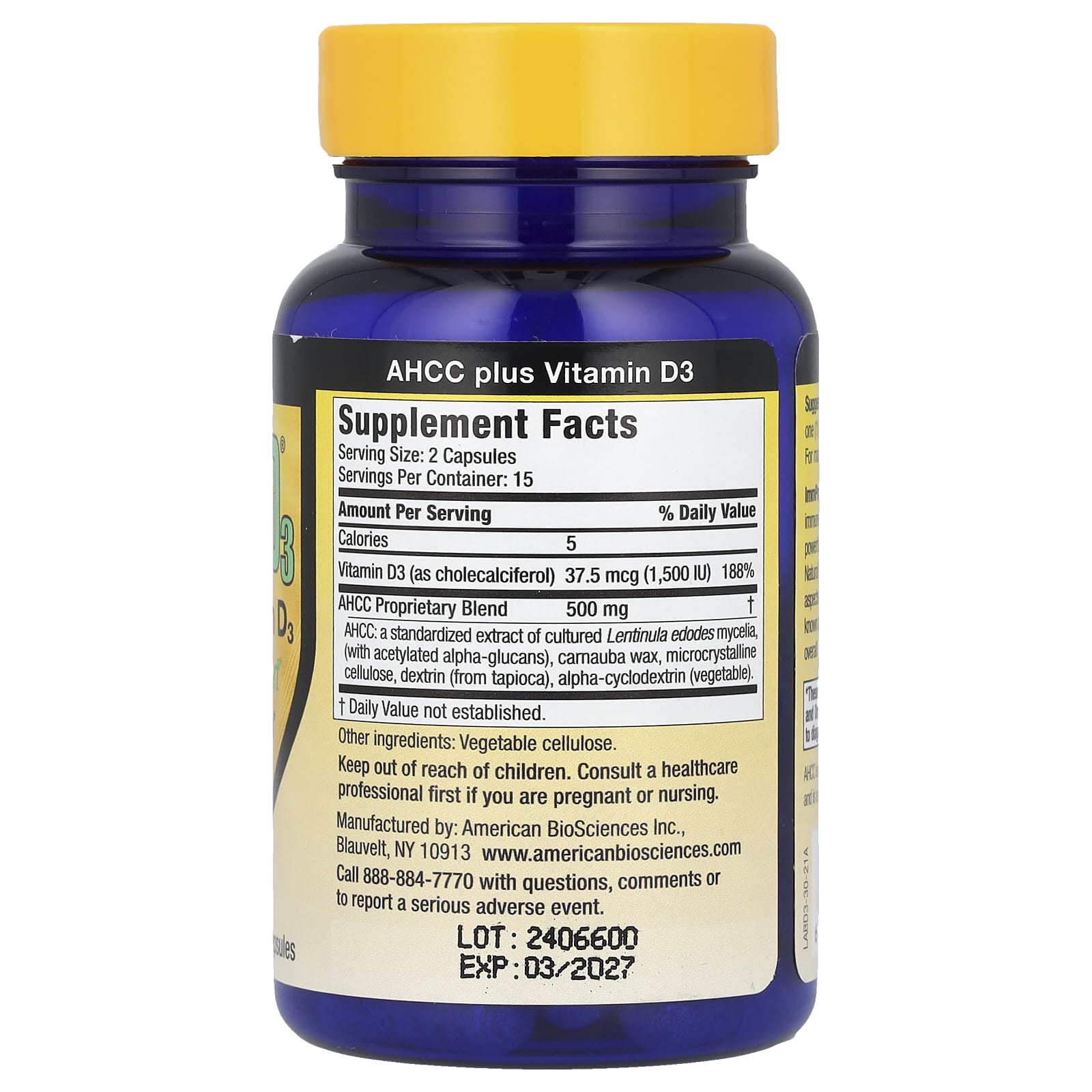 American Biosciences, ImmPower® D3, AHCC® Plus Vitamin D3, 30 Vegetarian Capsules - B007Y717CC