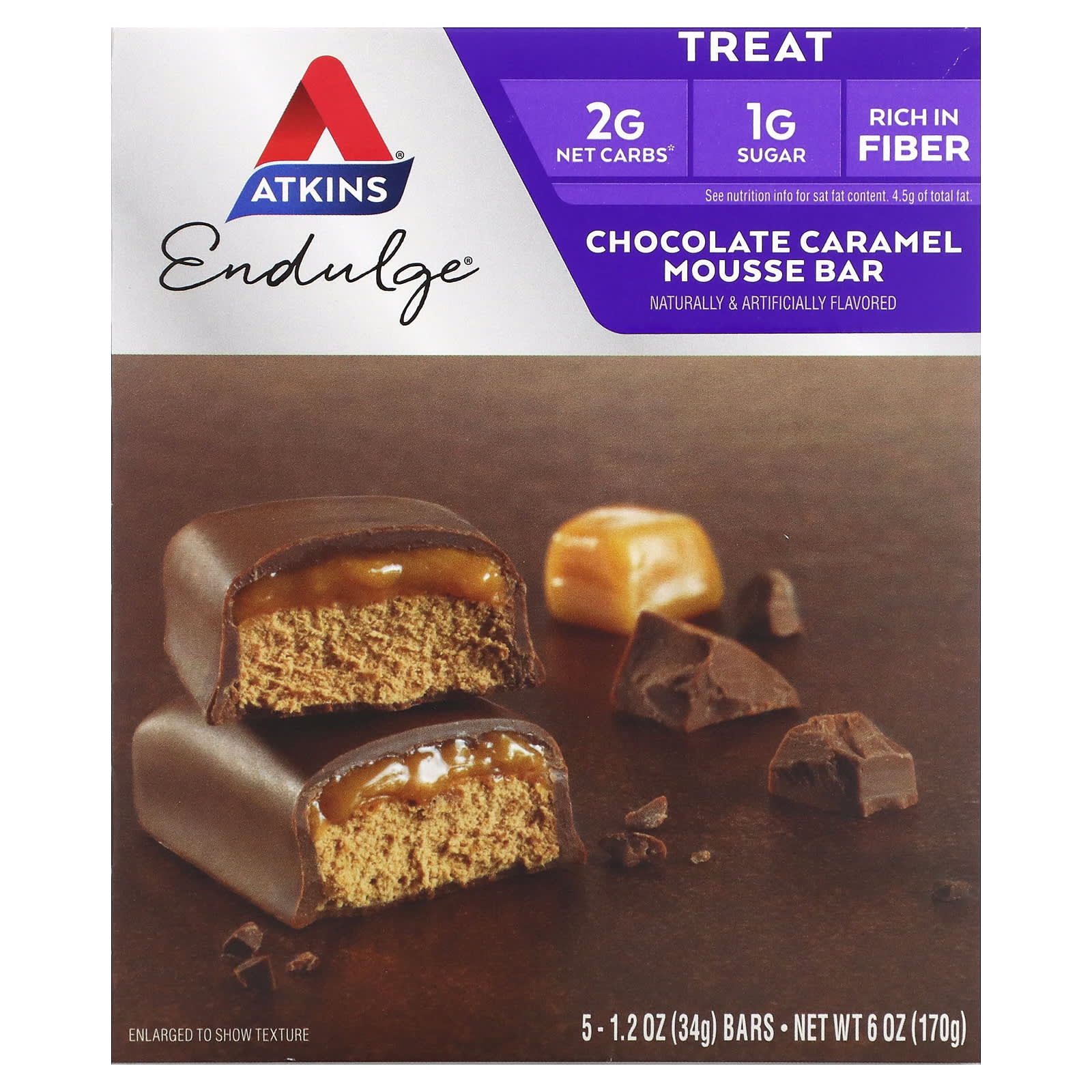 Atkins, Endulge, Chocolate Caramel Mousse Bar, 5 Bars, 1.2 oz (34 g) Each - B002NGSIW6