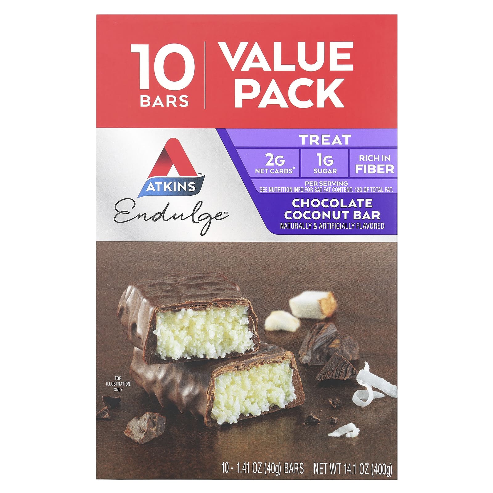 Atkins, Endulge, Chocolate Coconut Bar, 10 Bars, 1.41 oz (40 g) Each - B00HZ1CHTY