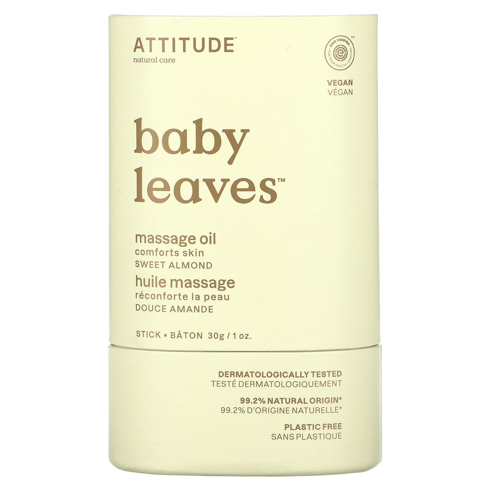 ATTITUDE, Baby Leaves, Massage Oil Stick, Sweet Almond, 1 oz. (30 g) - B0C41BYNX5
