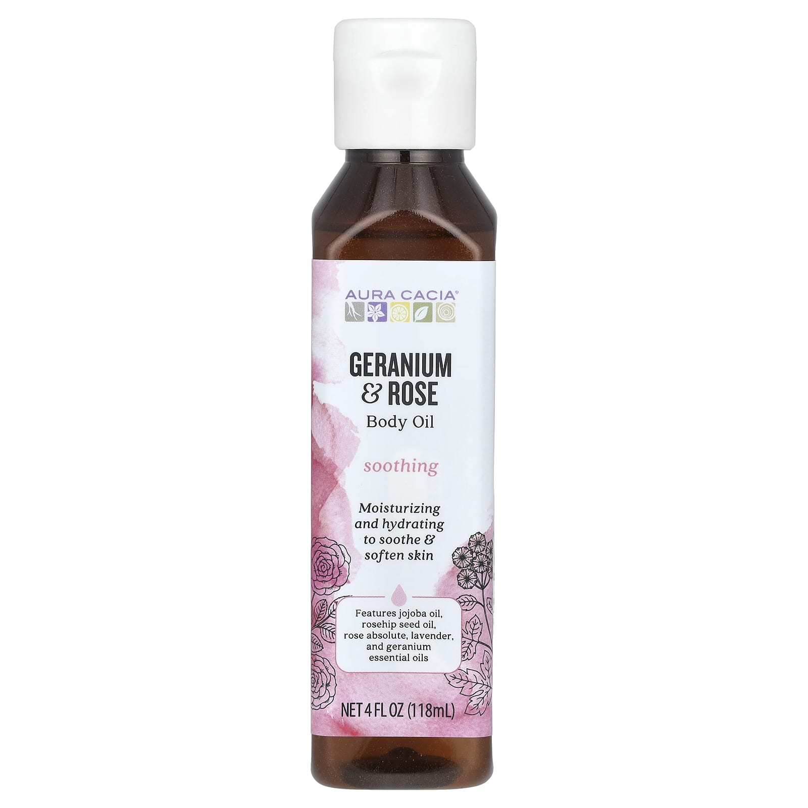 Aura Cacia, Body Oil, Geranium & Rose, 4 fl oz (118 ml) - B000MXBXRY