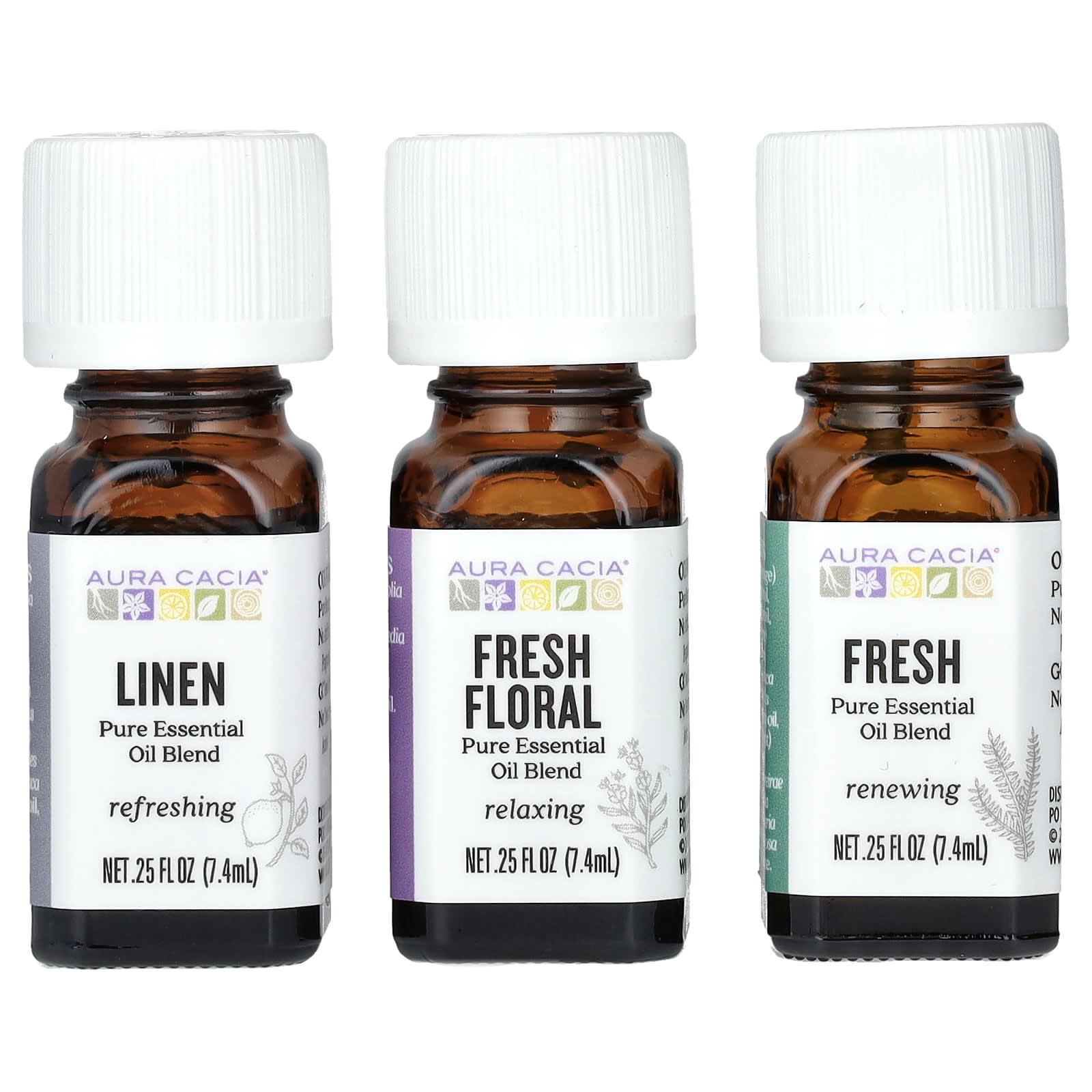 Aura Cacia, Fresh Home, Pure Essential Oil Blends, 3 Bottles, 0.25 fl oz (7.4 ml) Each - B0D2GD4HZ3
