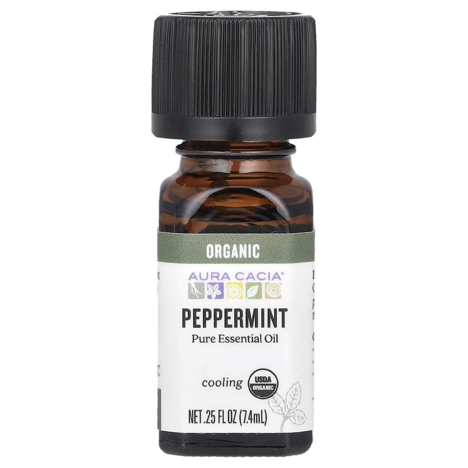 Aura Cacia, Organic Pure Essential Oil, Peppermint, 0.25 fl oz (7.4 ml)