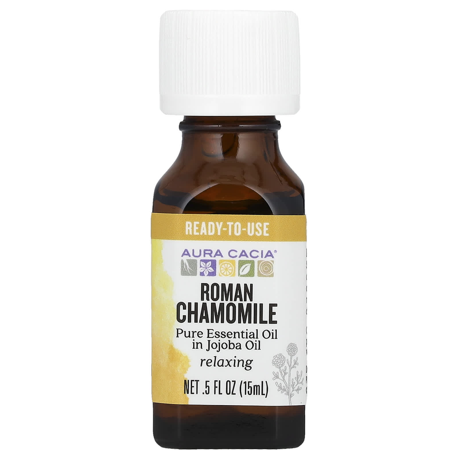 Aura Cacia, Pure Essential Oil In Jojoba Oil, Roman Chamomile, 0.5 fl oz (15 ml)