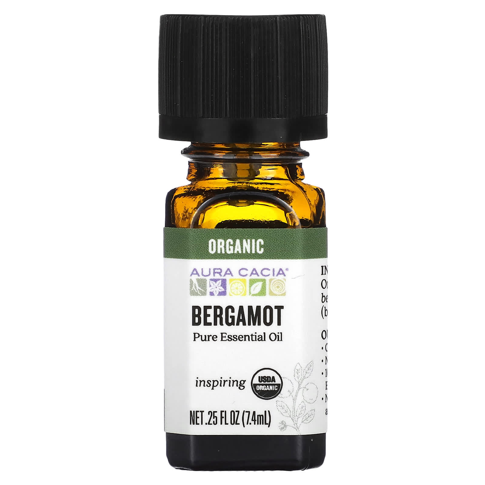 Aura Cacia, Pure Essential Oil, Organic Bergamot, 0.25 fl oz (7.4 ml) - B003N47DAU