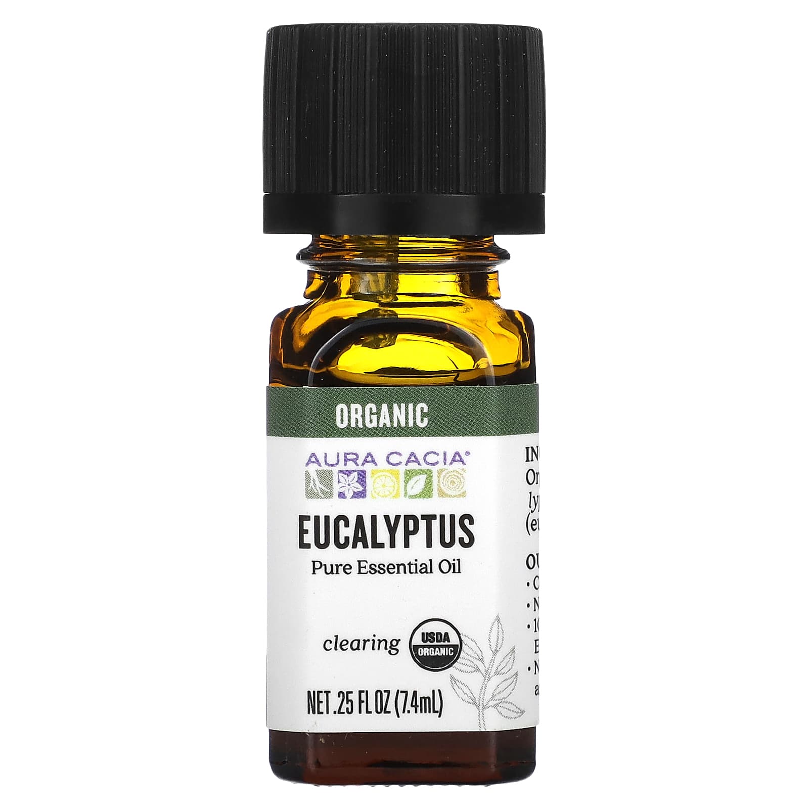 Aura Cacia, Pure Essential Oil, Organic Eucalyptus, 0.25 fl oz (7.4 ml) - B003N438R2