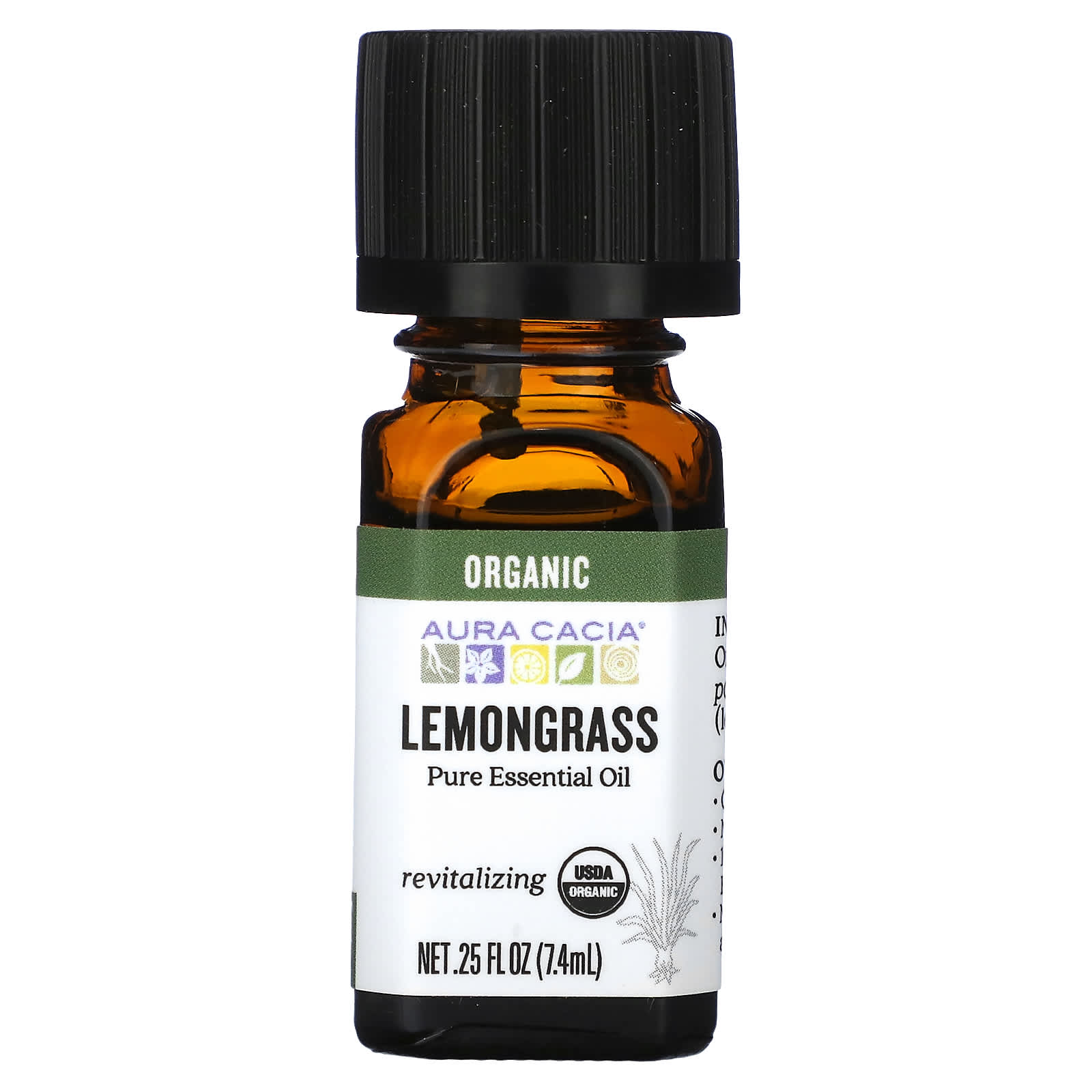 Aura Cacia, Pure Essential Oil, Organic Lemongrass, 0.25 fl oz (7.4 ml) - B003N3OYOO