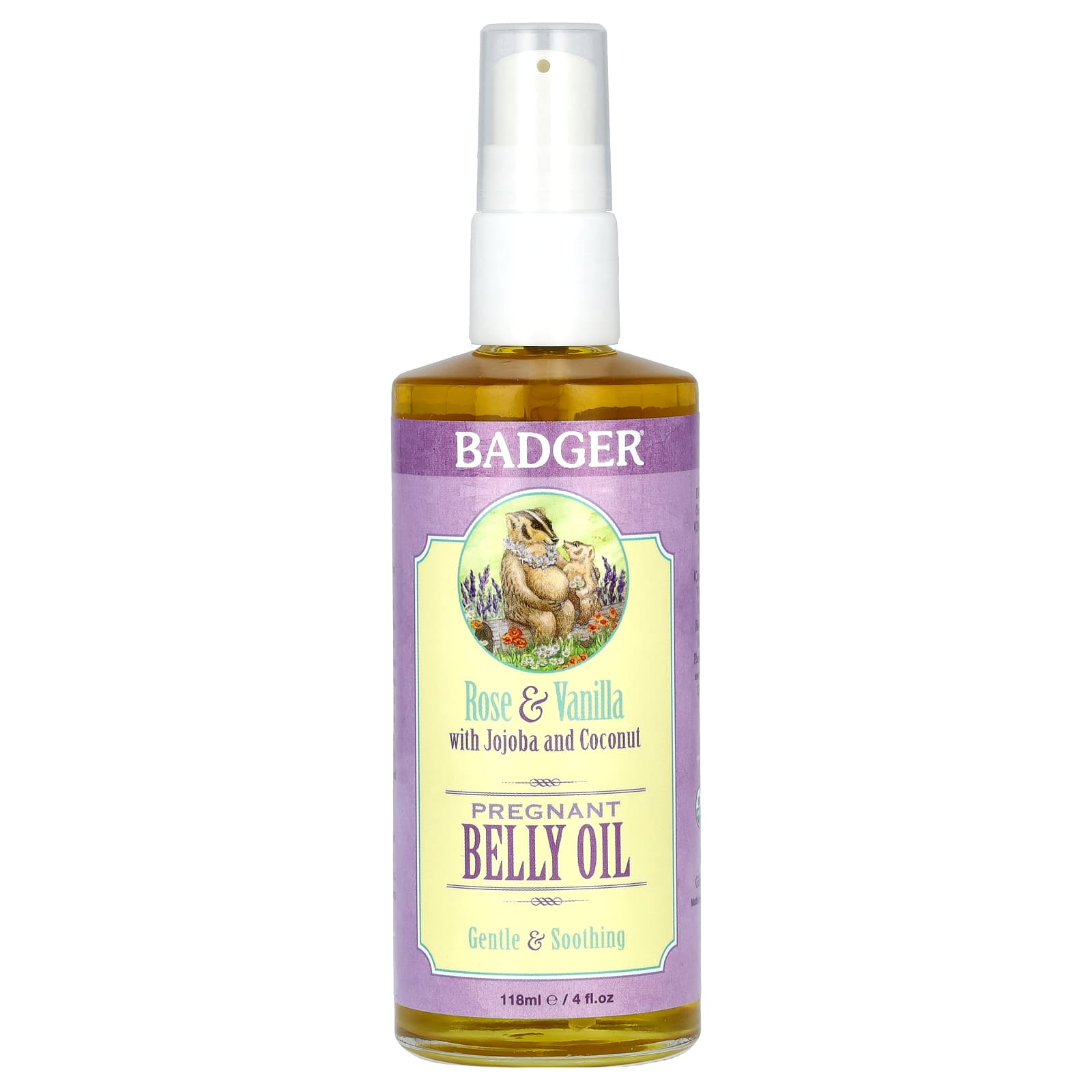 Badger, Pregnant Belly Oil, Rose & Vanilla, 4 fl oz (118 ml) - B01MSBP02P