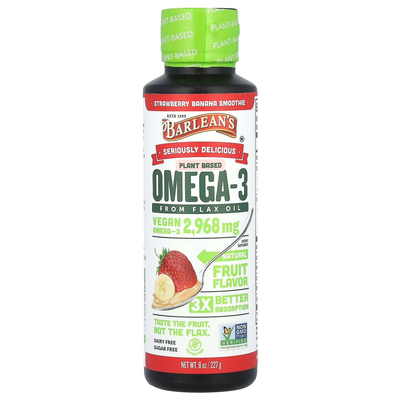 Barlean's, Plant Based Omega-3 from Flax Oil, Strawberry Banana Smoothie, 8 oz (227 g) - B003PRICN2