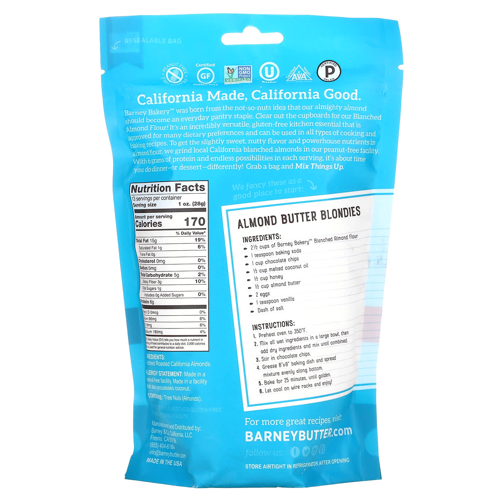 Barney Butter, Blanched Almond Flour, 13 oz (368 g) - B06XC4HLZW