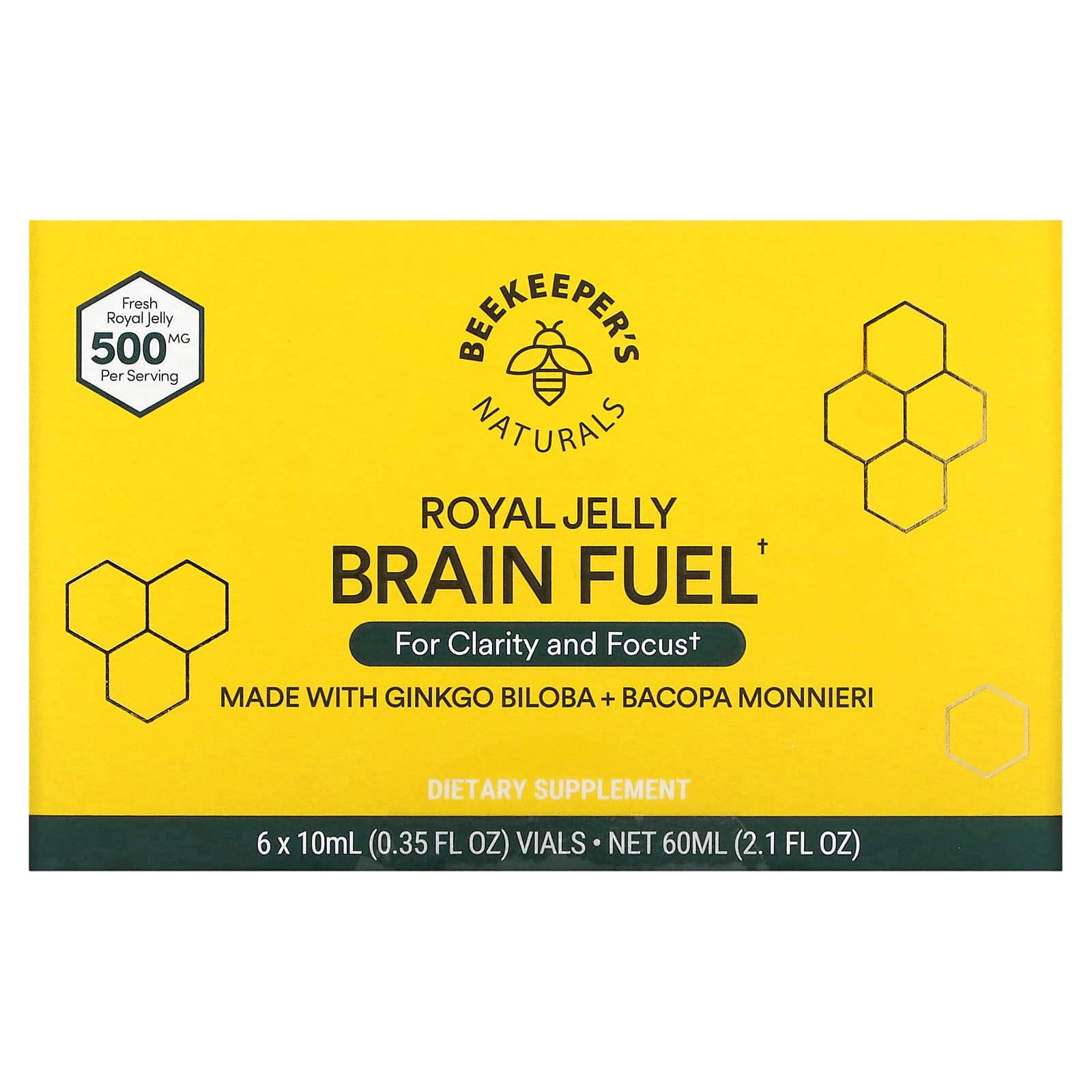 Beekeeper's Naturals, Royal Jelly Brain Fuel, 6 Vials, 0.35 fl oz (10 ml) Each - B072W82CYH