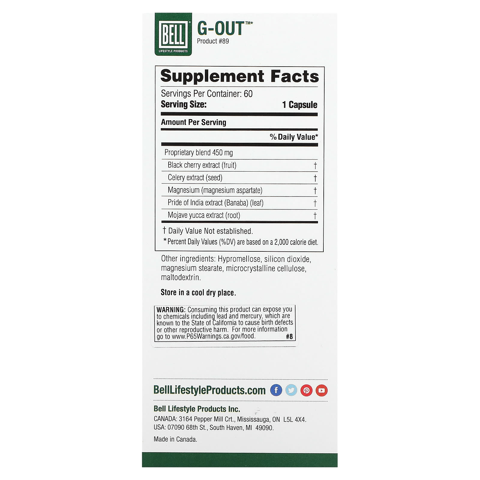 Bell Lifestyle, G-Out, Uric Acid Control, 60 Veggie Capsules - B09GSC8GWP