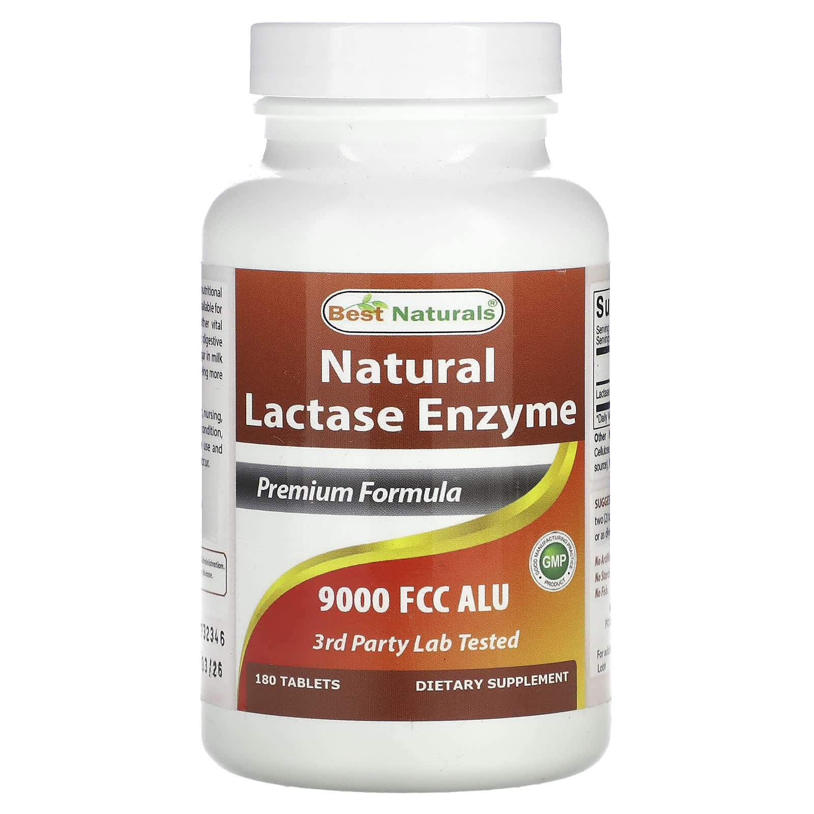 Best Naturals, Natural Lactase Enzyme, 9,000 FCC ALU, 180 Tablets - B00I2S4QNO