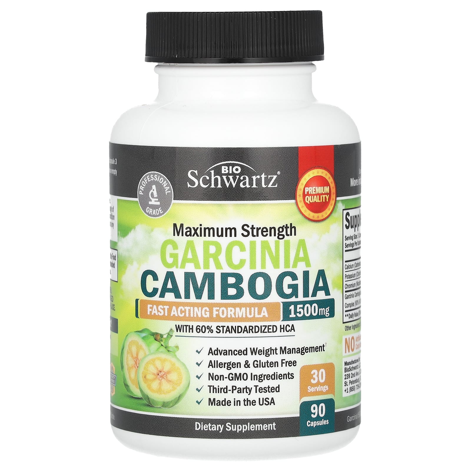 BioSchwartz, Garcinia Cambogia, Maximum Strength, 1,500 mg, 90 Capsules (500 mg per Capsule) - 