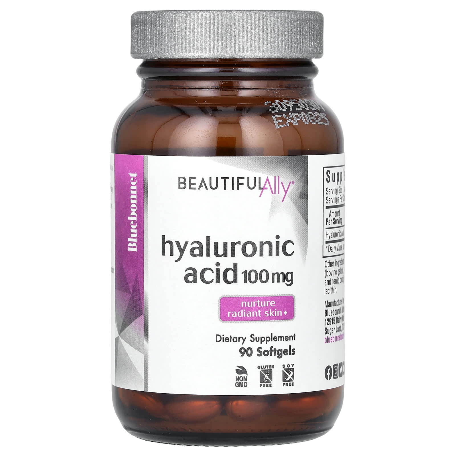 Bluebonnet Nutrition, Beautiful Ally, Hyaluronic Acid, 100 mg, 90 Softgels - B079HDFS1N