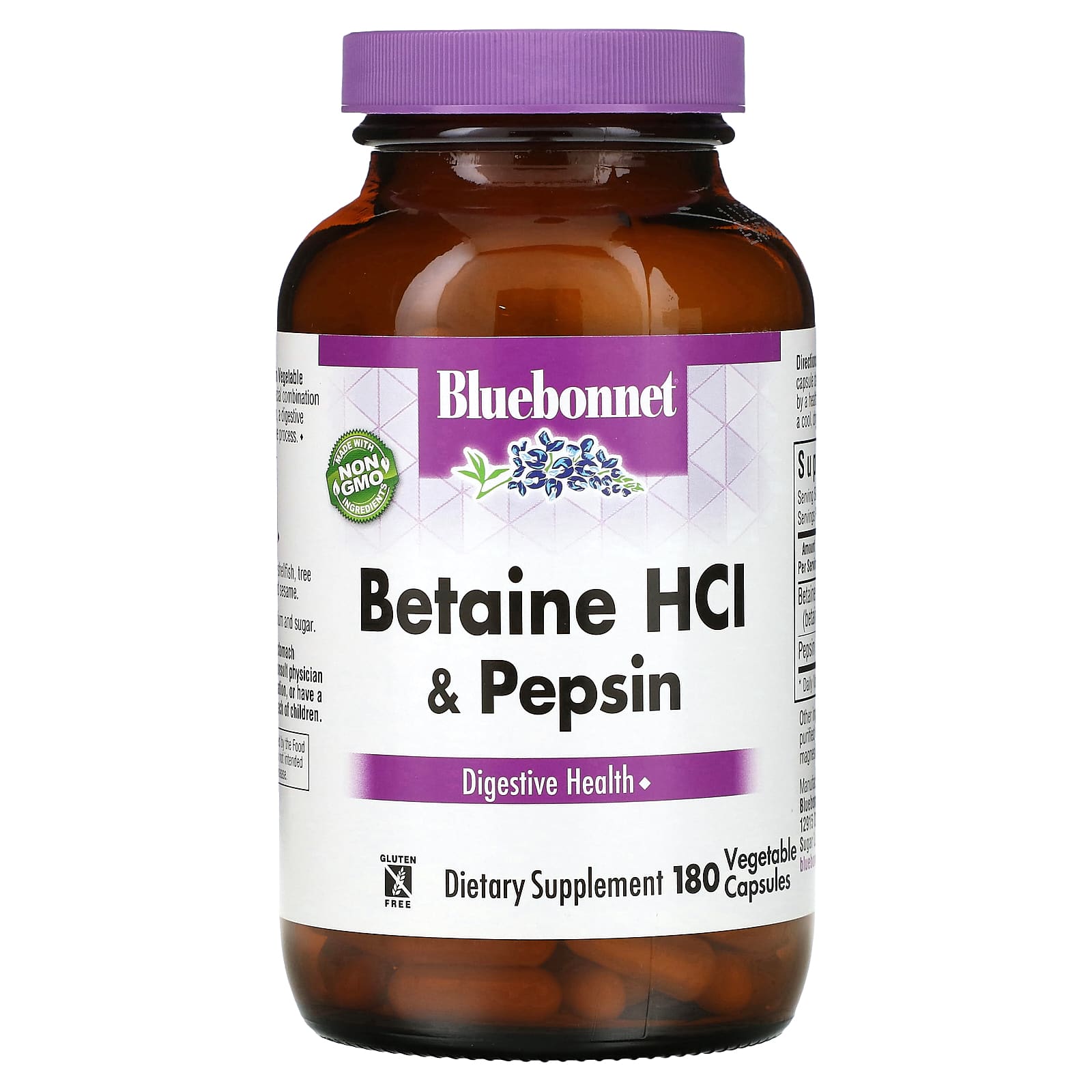 Bluebonnet Nutrition, Betaine HCl & Pepsin, 180 Vegetable Capsules - B000POZI1M