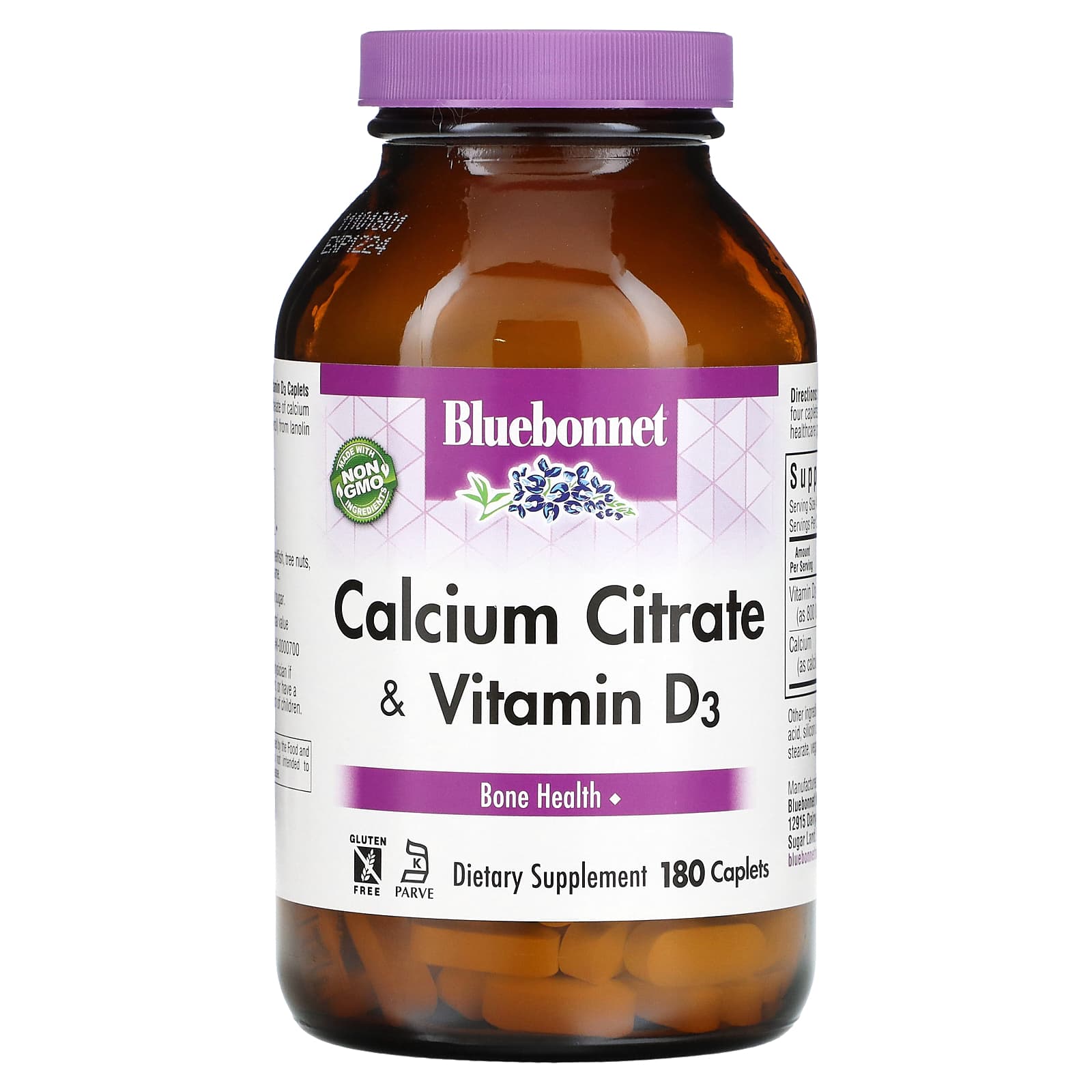 Bluebonnet Nutrition, Calcium Citrate & Vitamin D3, 180 Caplets - B001RMEOX4