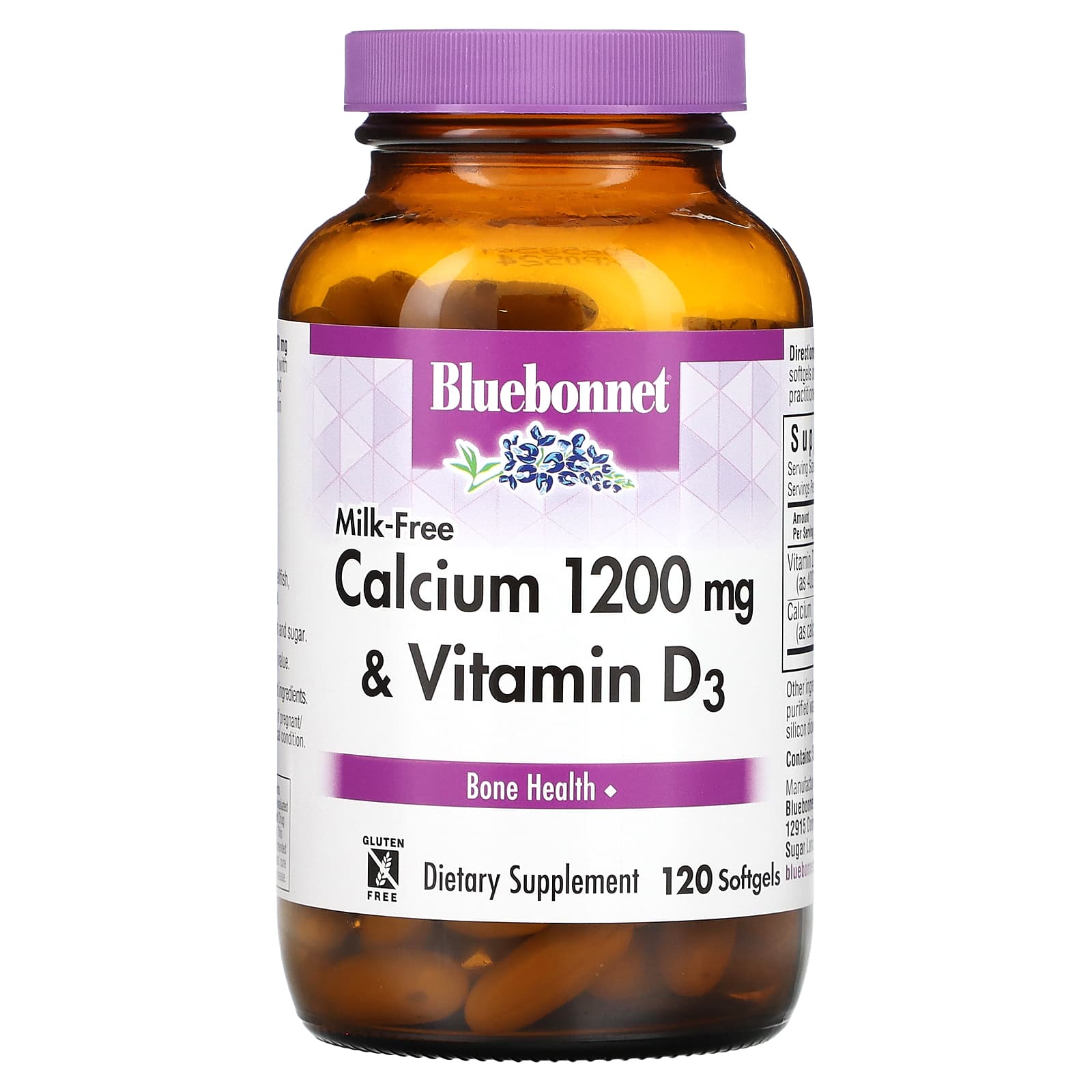 Bluebonnet Nutrition, Milk-Free Calcium & Vitamin D3, 1,200 mg, 120 Softgels (600 mg per Softgel) - B00028OGJG