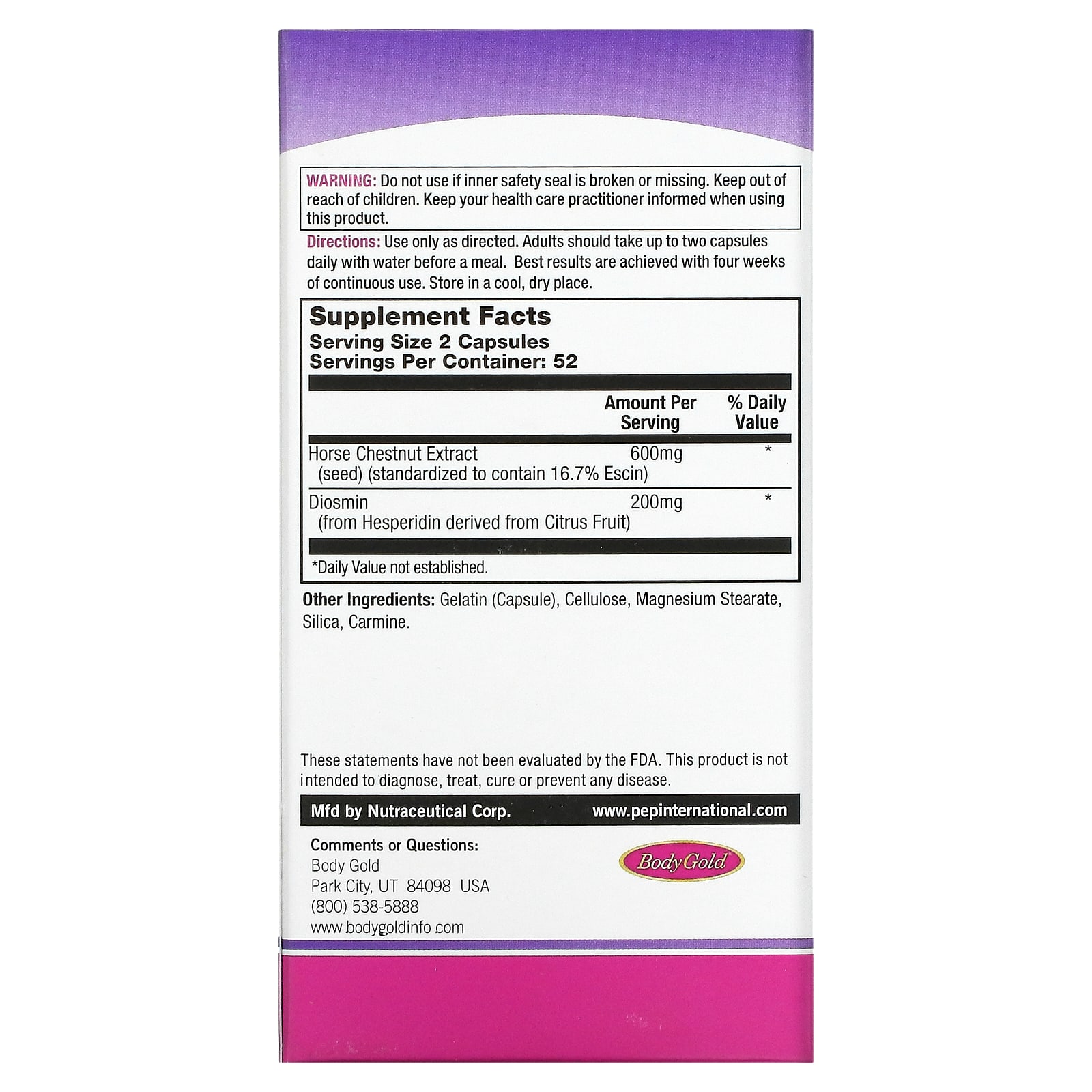 BodyGold, Venastat Leg Vein Health, 105 Capsules - B00009N8R1