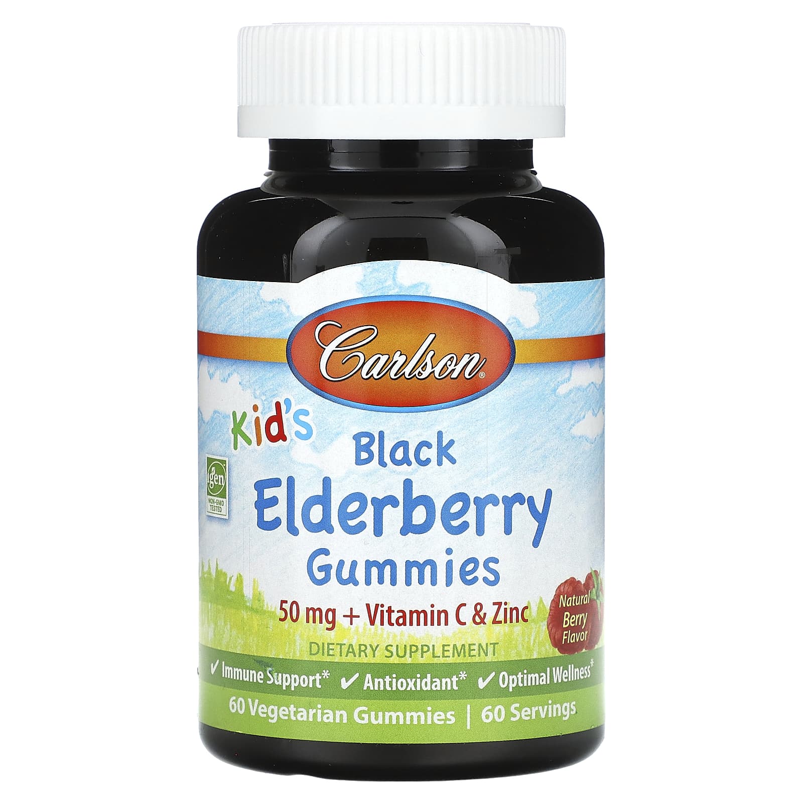 Carlson, Kid's Black Elderberry Gummies, Natural Berry, 50 mg, 60 Vegetarian Gummies - B08LDWGHZL