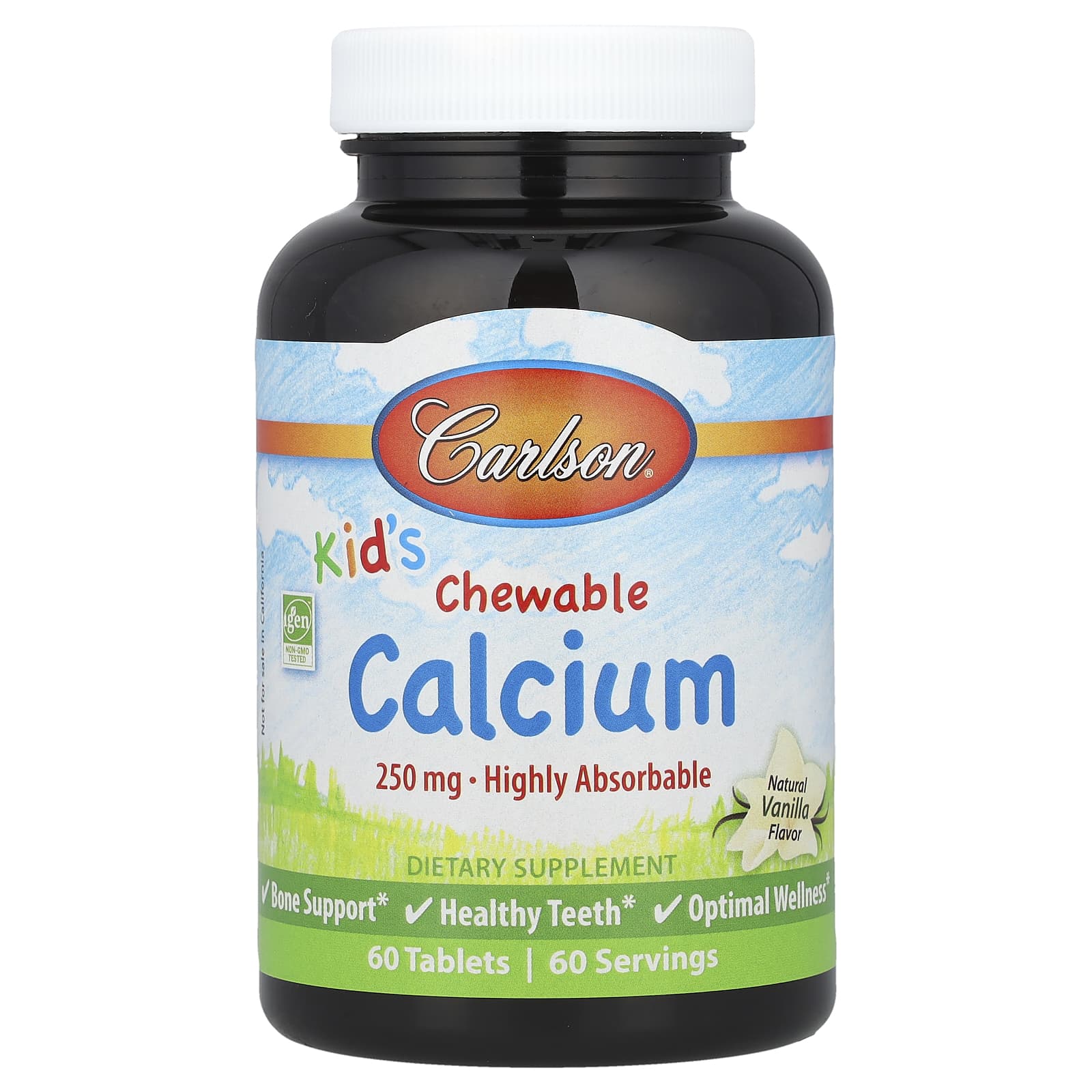 Carlson, Kid's, Chewable Calcium, Natural Vanilla, 250 mg, 60 Tablets - B000PE1BPE