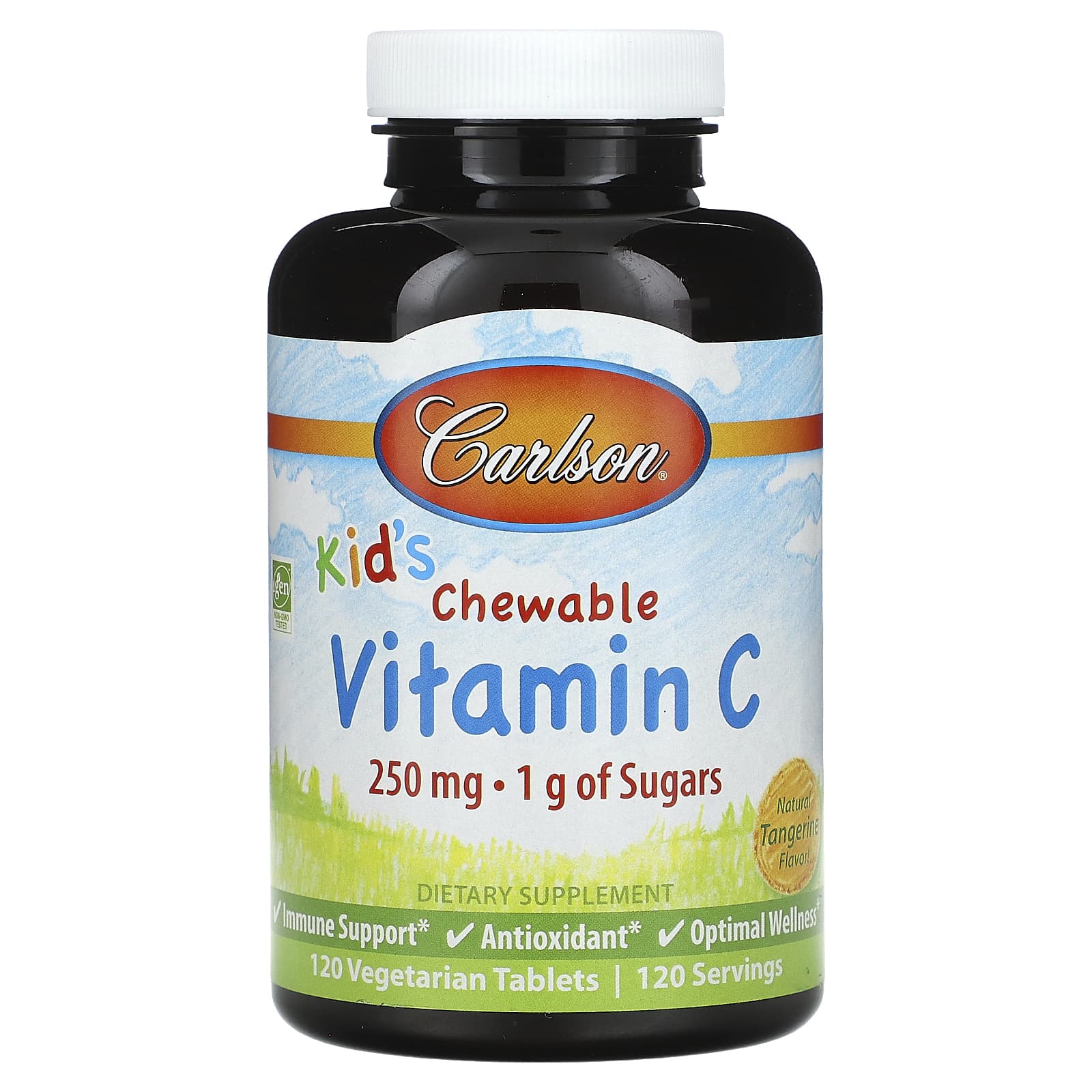 Carlson, Kid's Chewable Vitamin C, Natural Tangerine, 250 mg, 120 Vegetarian Tablets - B06XS124HV