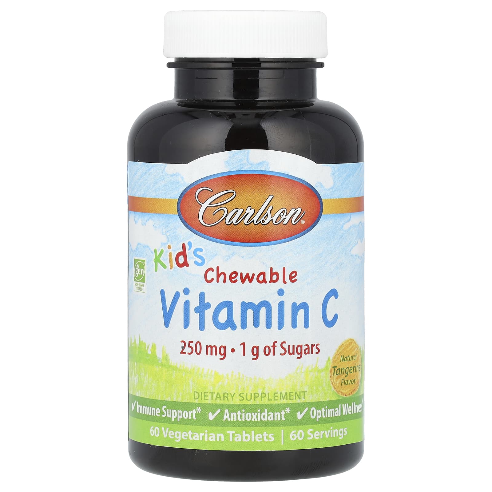 Carlson, Kid's Chewable Vitamin C, Natural Tangerine , 250 mg, 60 Vegetarian Tablets - B06XS2XVG6