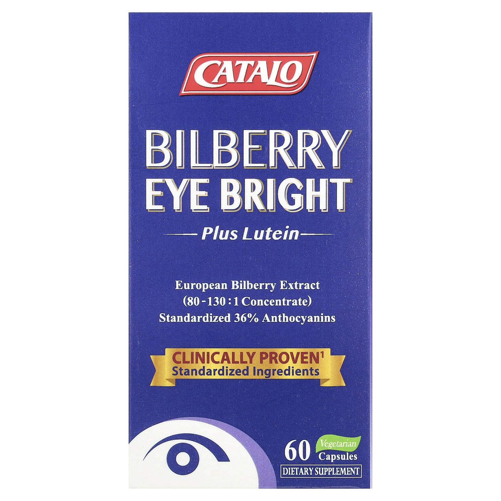 CATALO, Bilberry Eye Bright Plus Lutein, 60 Vegetarian Capsules - 