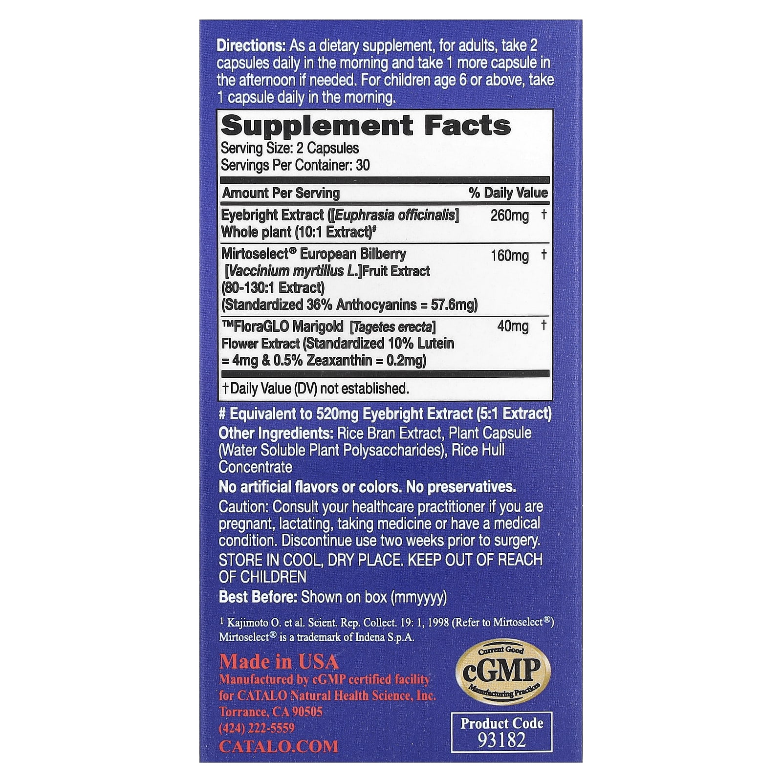 CATALO, Bilberry Eye Bright Plus Lutein, 60 Vegetarian Capsules - 