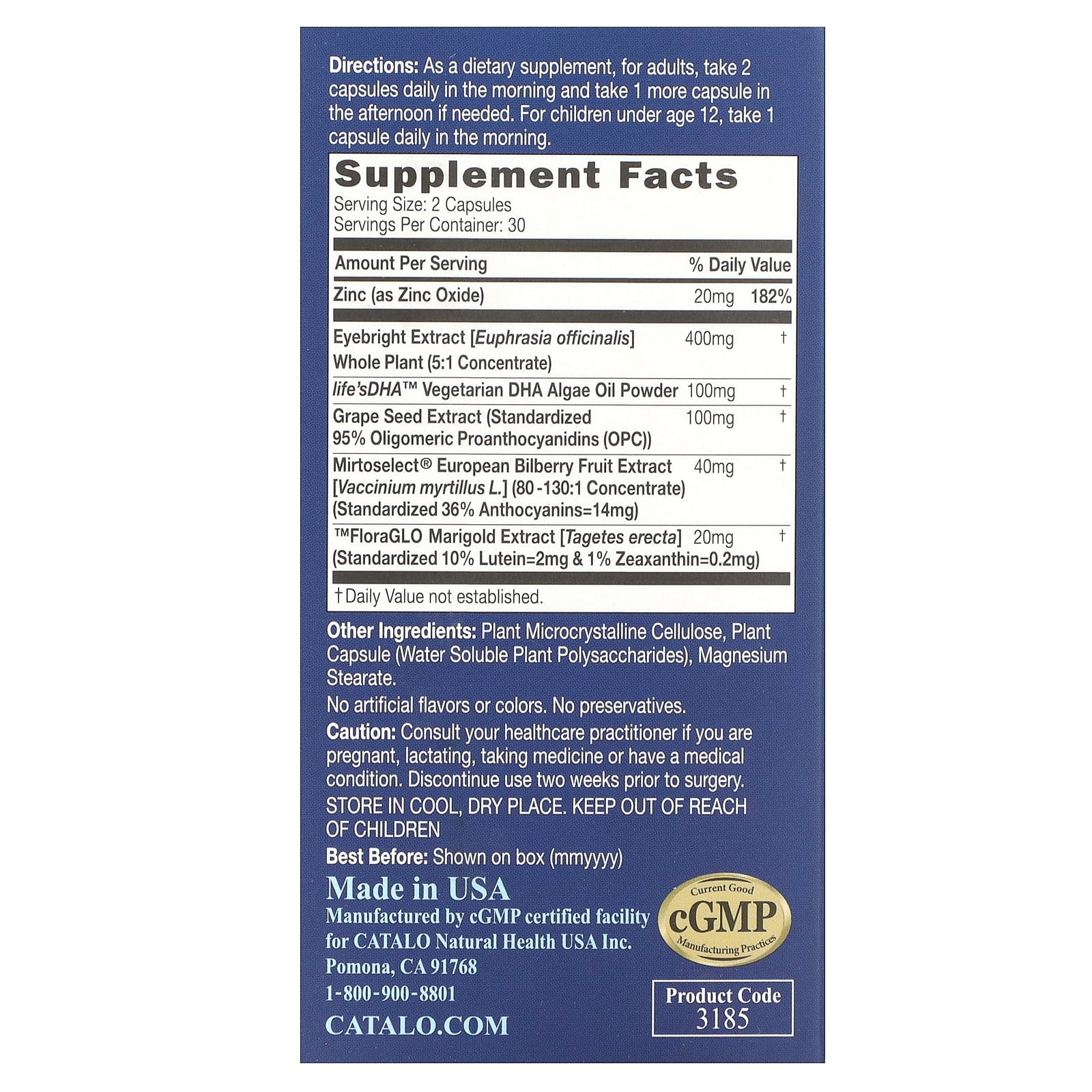 CATALO, Bilberry Eye Formula, 60 Vegetarian Capsules - B0CHBQ6Y4Z