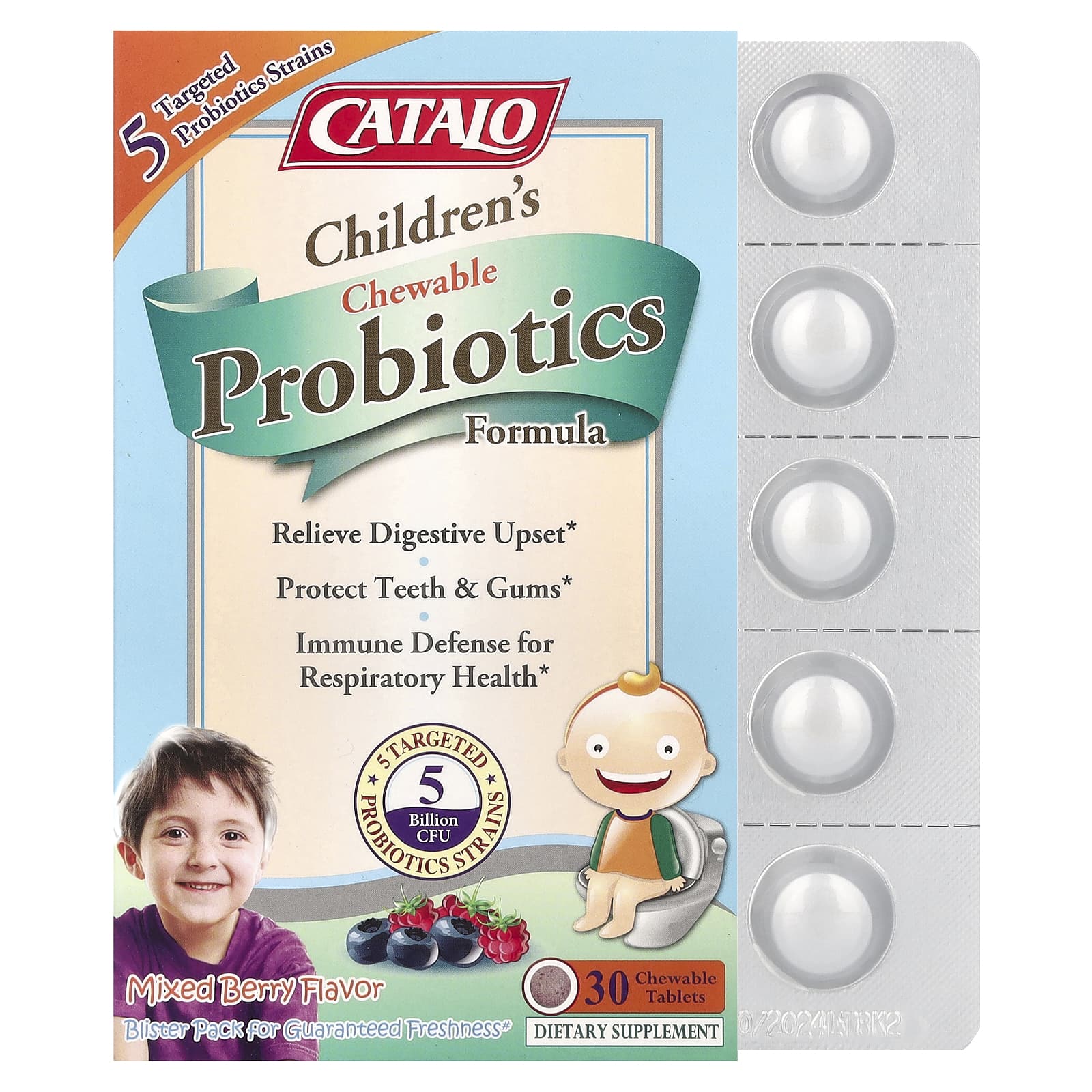 CATALO, Children's Chewable Probiotics Formula, Mixed Berry, 5 Billion CFU, 30 Chewable Tablets - B07X21K8G5