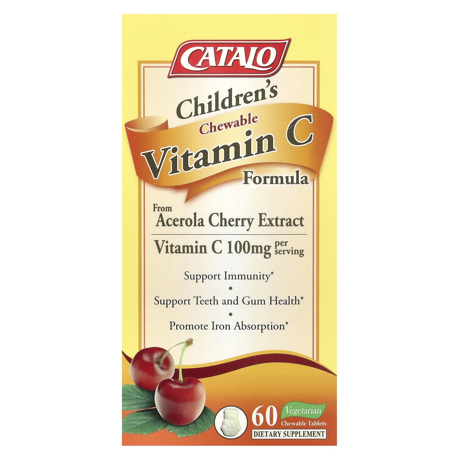 CATALO, Children's Chewable Vitamin C Formula, 100 mg, 60 Vegetarian Chewable Tablets (50 mg per Tablet) - B07MND63YP