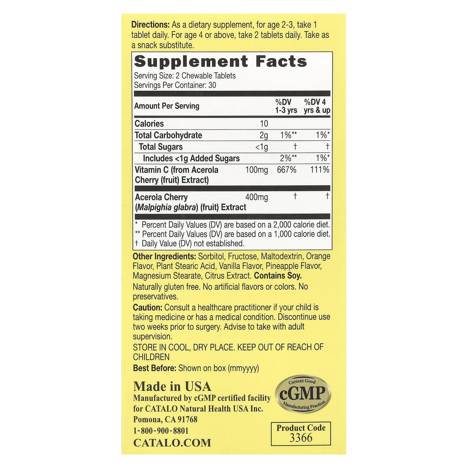 CATALO, Children's Chewable Vitamin C Formula, 100 mg, 60 Vegetarian Chewable Tablets (50 mg per Tablet) - B07MND63YP