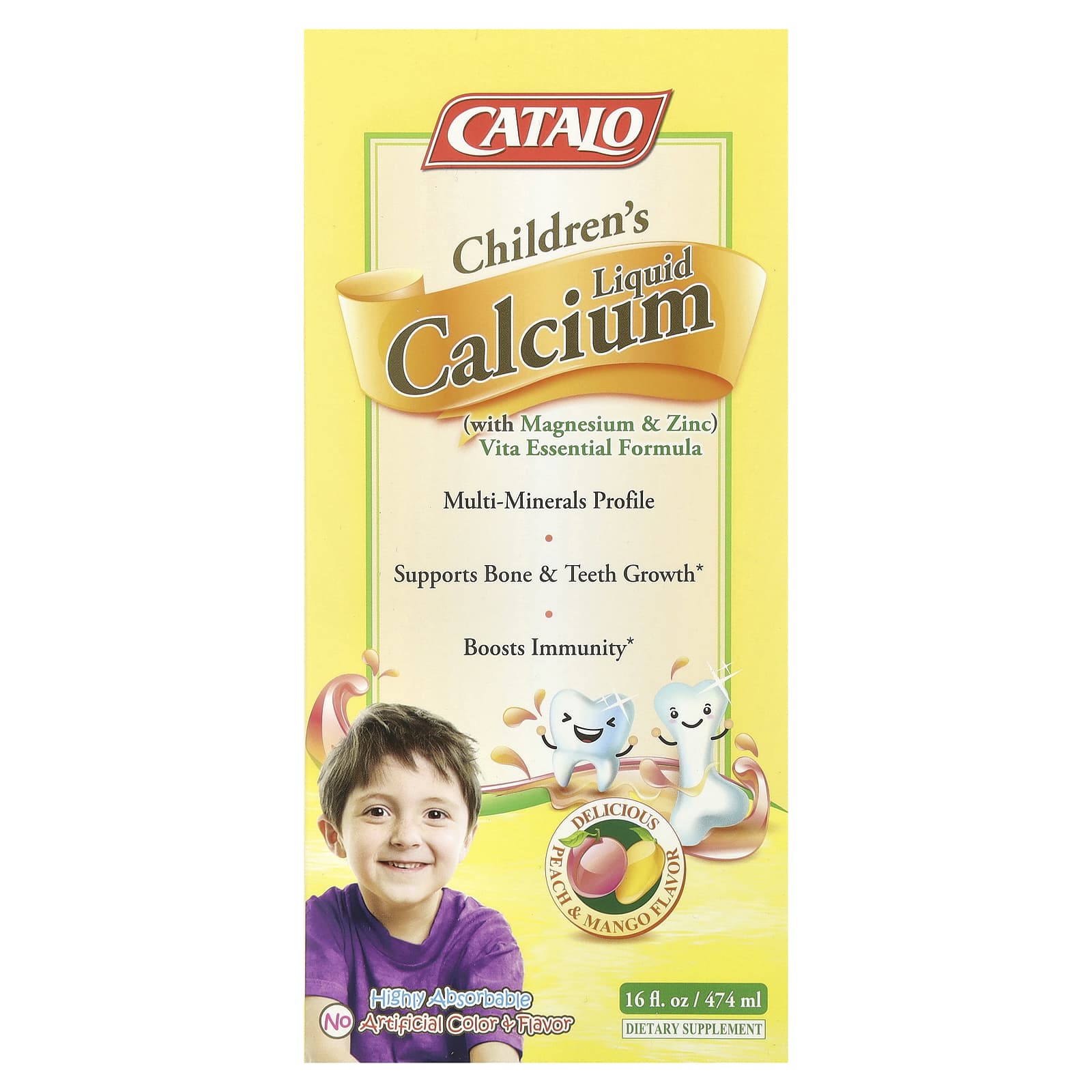 CATALO, Children's Liquid Calcium with Magnesium & Zinc, Peach and Mango, 16 fl oz (474 ml) - B0CHBMDD8R