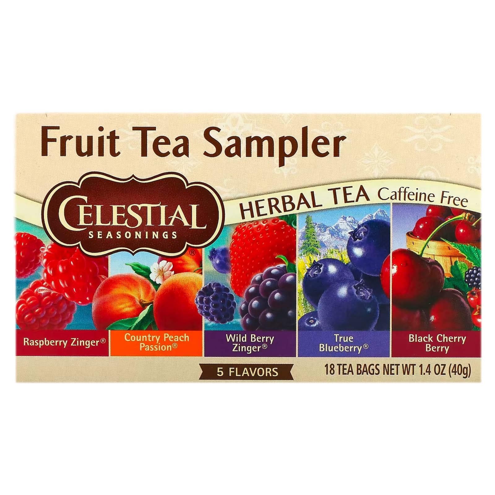 Celestial Seasonings, Fruit Tea Sampler, Caffeine Free, 5 Flavors, 18 Tea Bags, 1.4 oz (40 g) - B000VHD7W0