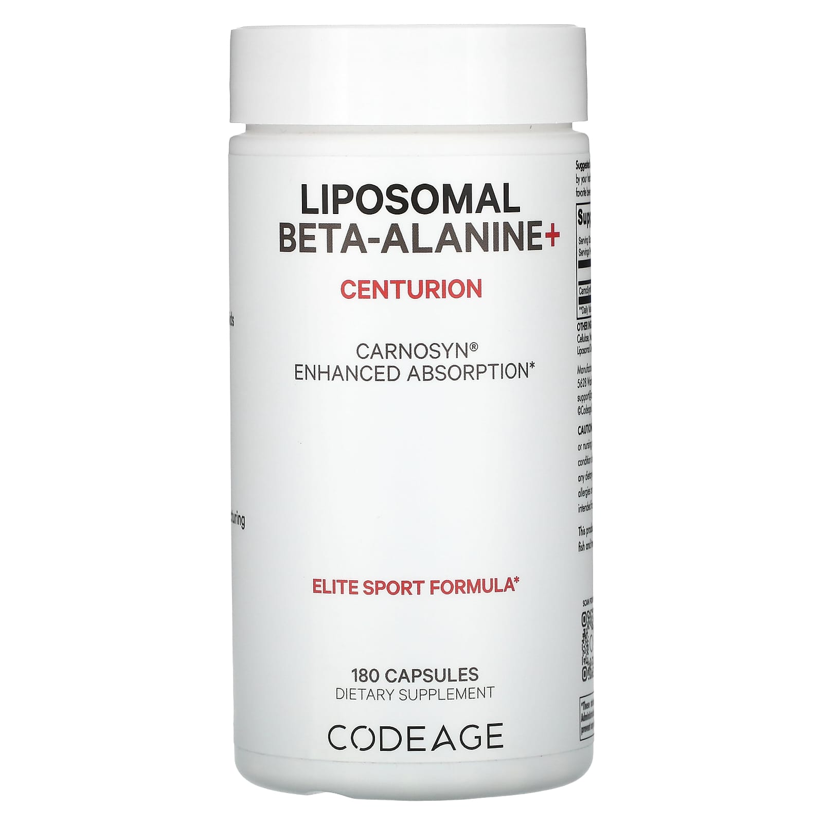 Codeage, Liposomal Beta-Alanine+, Centurion, CarnoSyn, Enhanced Absorption, 180 Capsules