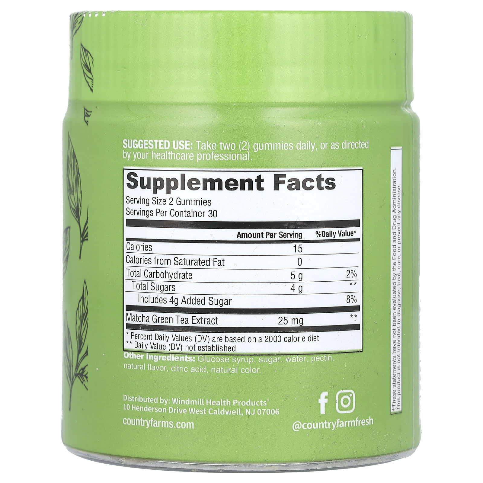 Country Farms, Matcha Green Tea, Natural, 60 Gummies - 