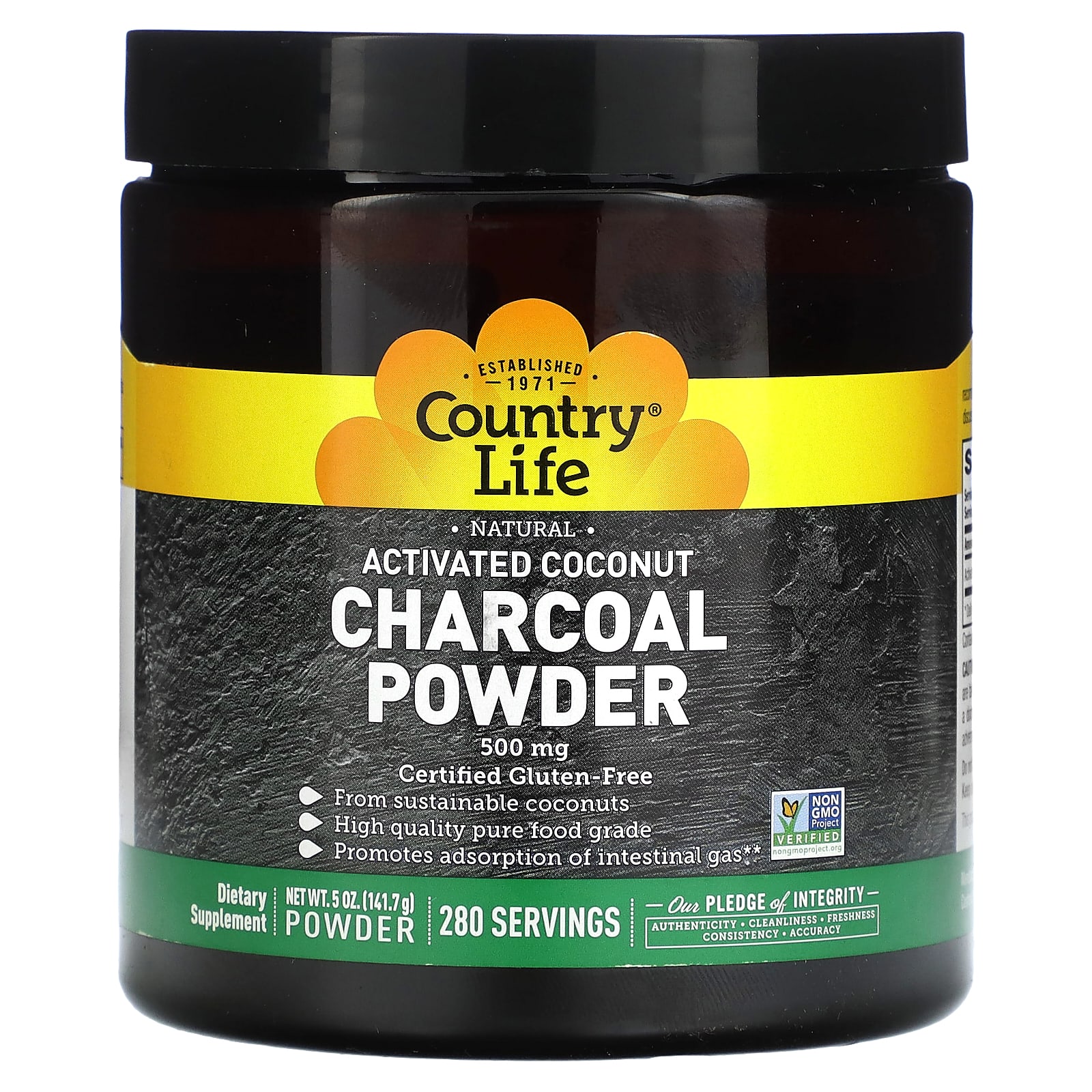 Country Life, Activated Coconut Charcoal Powder, 500 mg, 5 oz (141.7 g) - B077C7CCTK