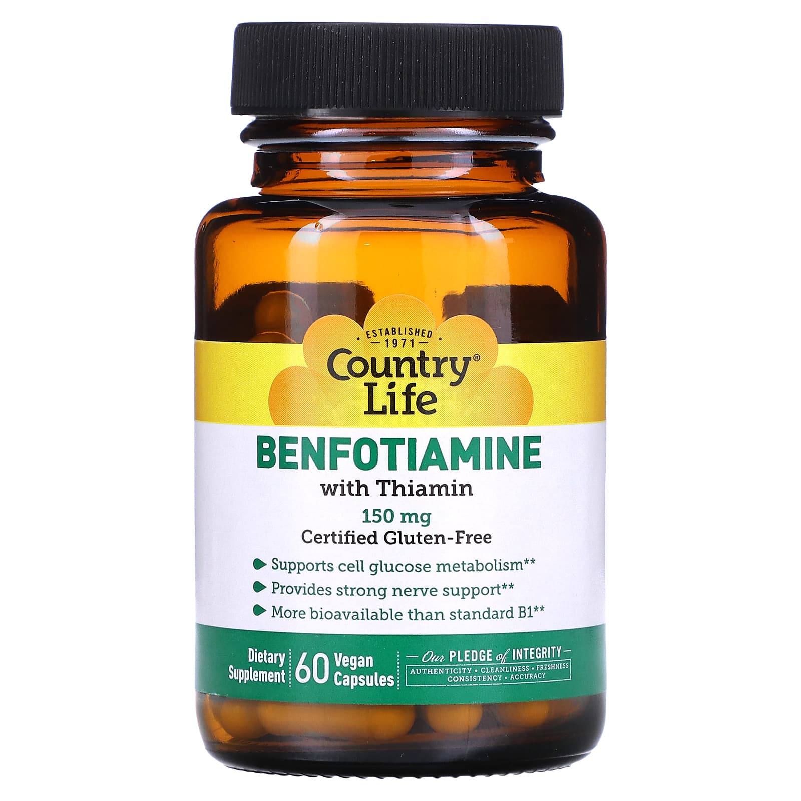 Country Life, Benfotiamine with Thiamin, 150 mg, 60 Vegan Capsules