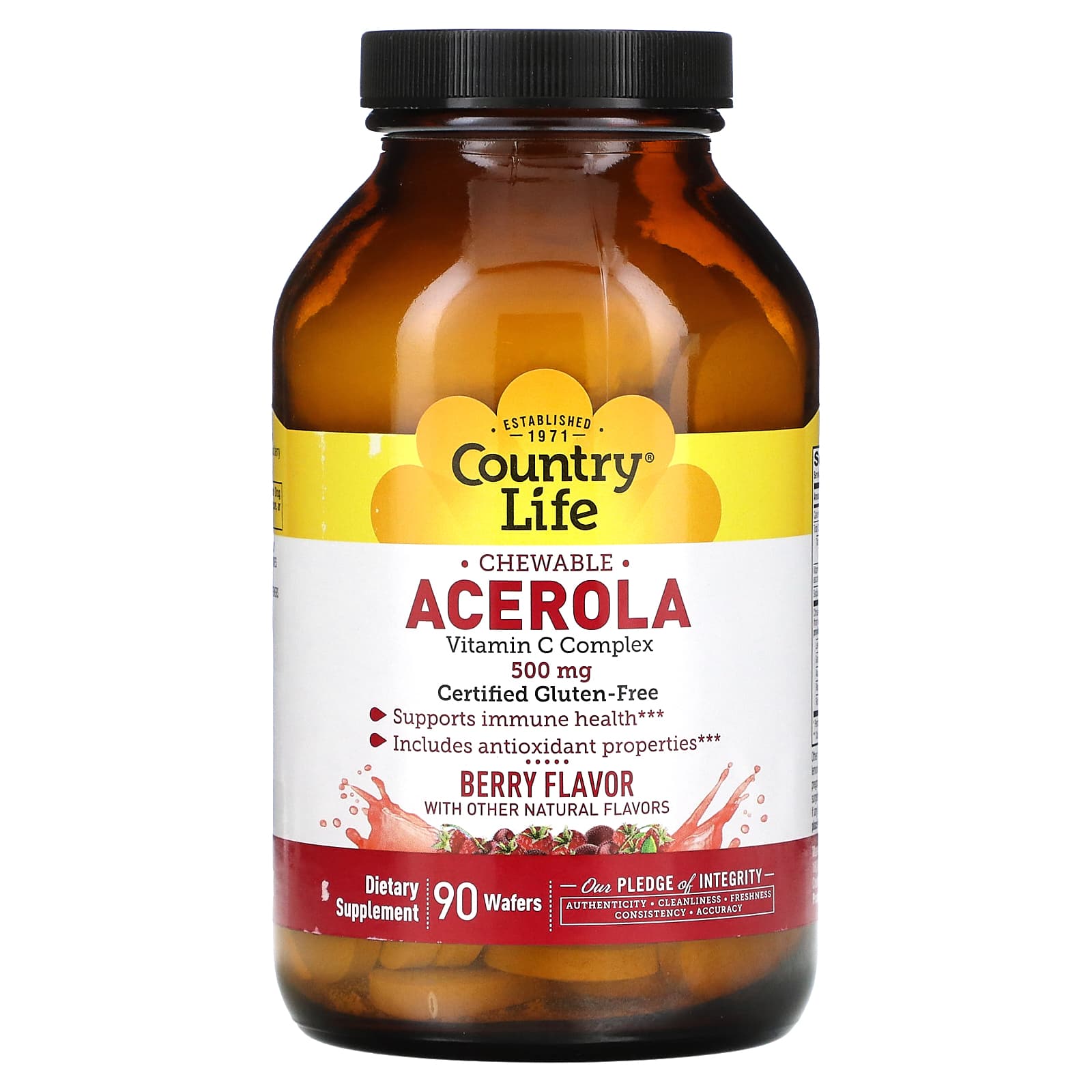Country Life, Chewable Acerola, Vitamin C Complex, Berry, 500 mg, 90 Wafers - B005I5TS0U