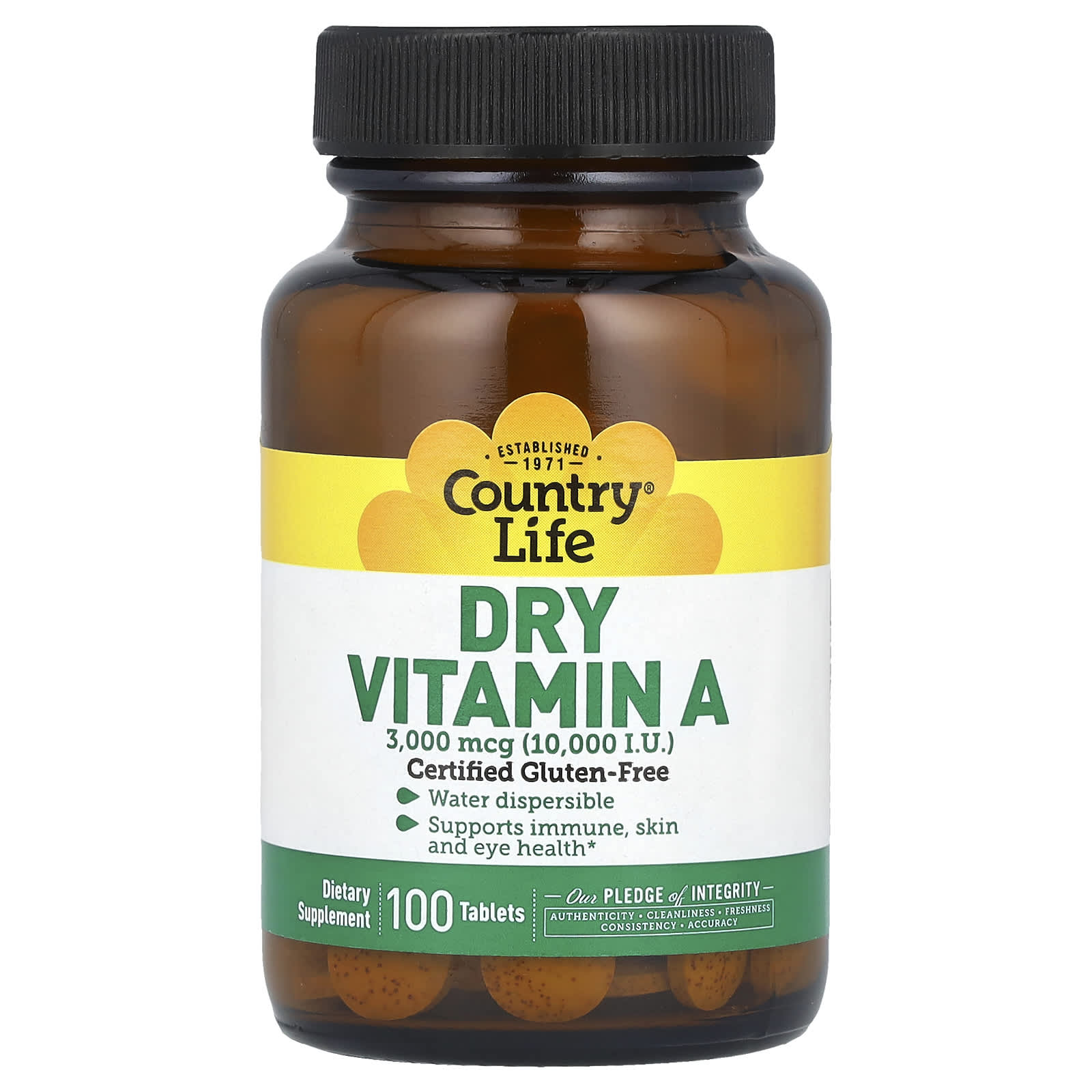 Country Life, Dry Vitamin A, 3,000 mcg (10,000 IU), 100 Tablets - B00020IL1S