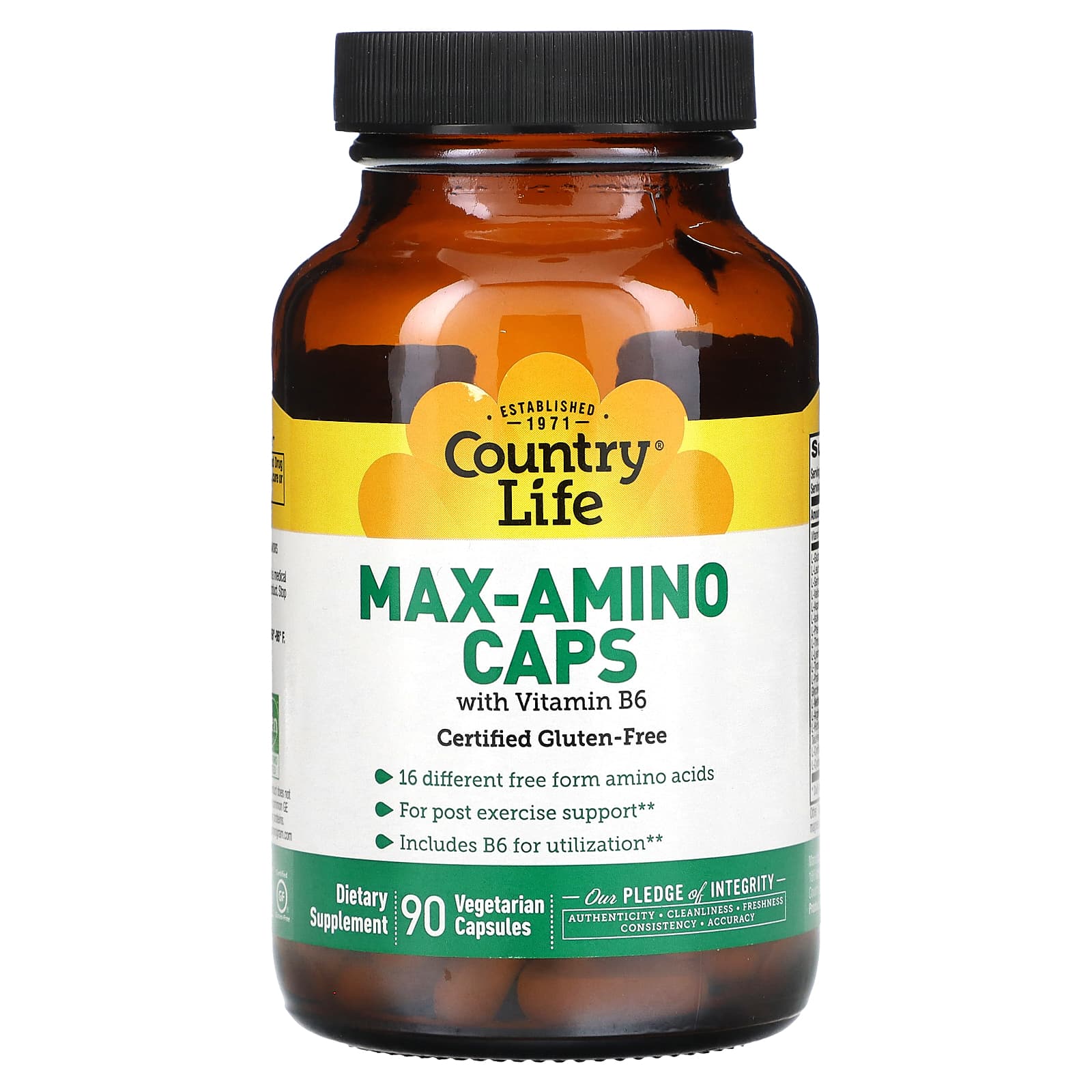 Country Life, Max-Amino Caps with Vitamin B6, 90 Vegetarian Capsules - B00020IJ56